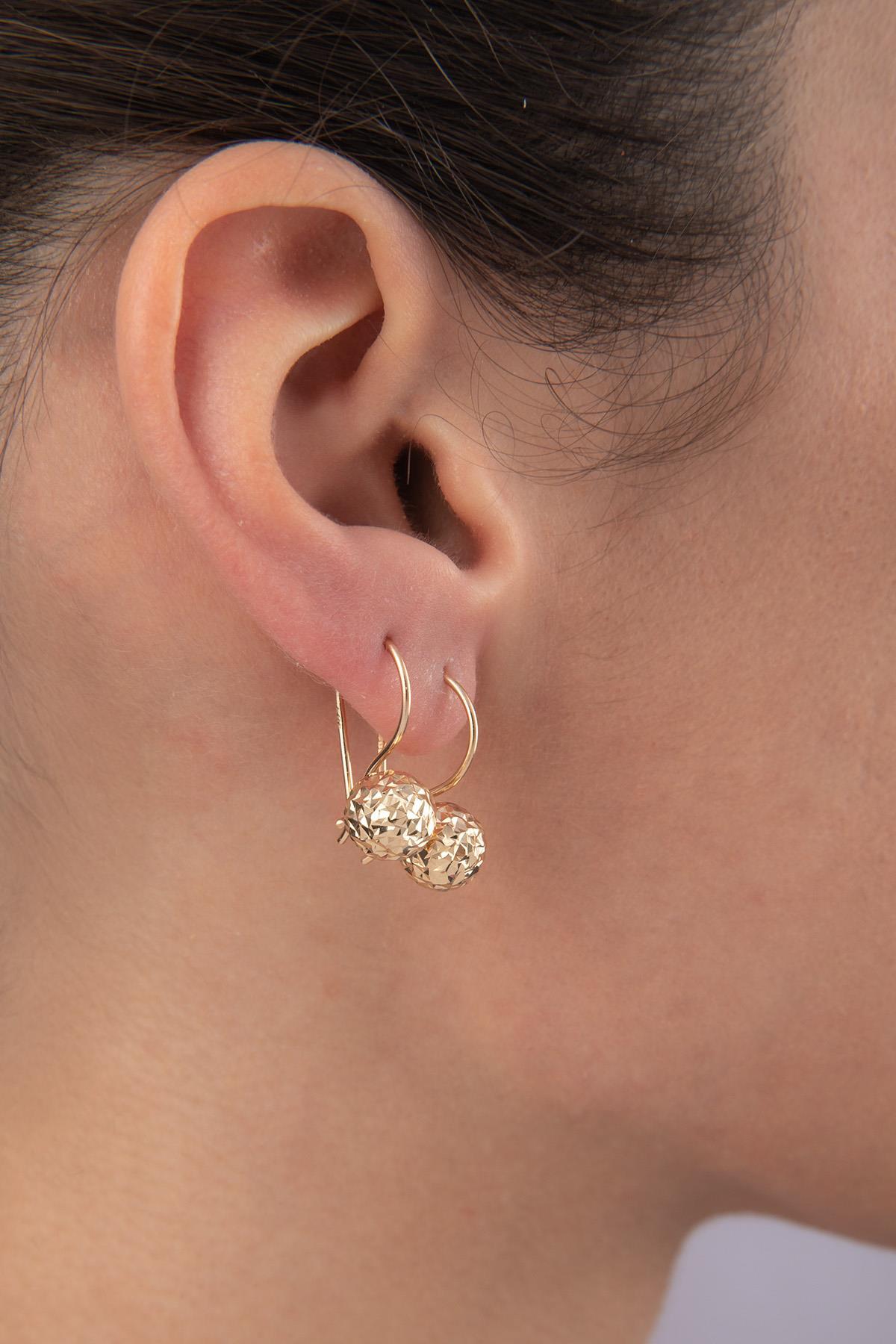 14 Ayar Altın Kristal Midi Top Küpe - Fiyonk Kuyumculuk (1)