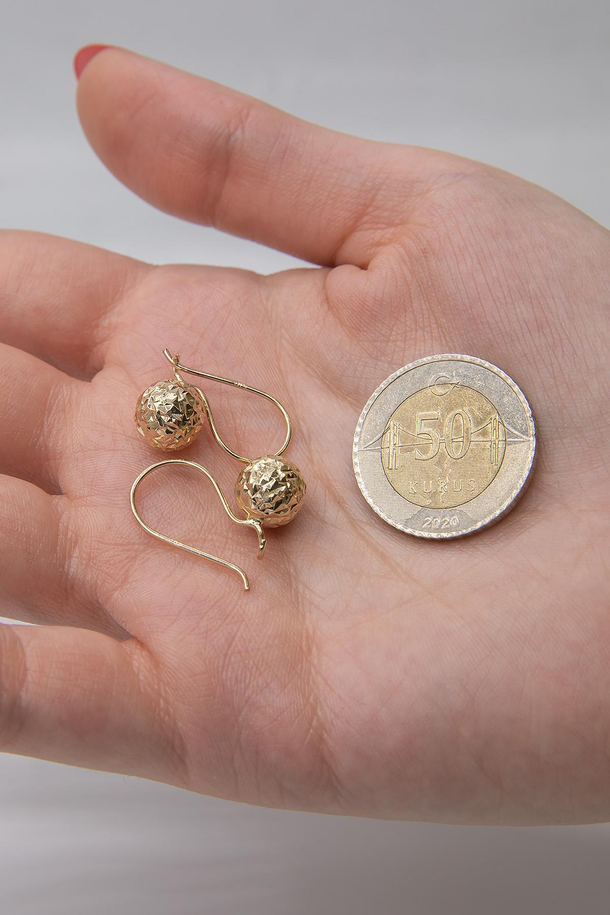 14 Ayar Altın Kristal Midi Top Küpe - Fiyonk Kuyumculuk (1)