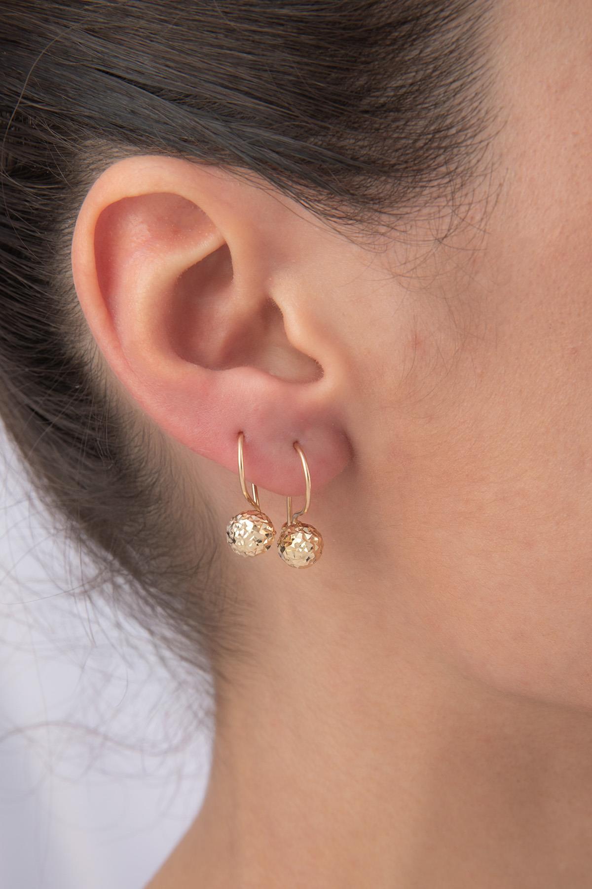 14 Ayar Altın Kristal Mini Top Küpe - Fiyonk Kuyumculuk (1)