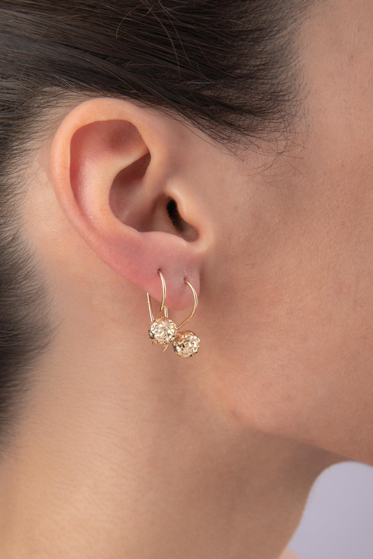 14 Ayar Altın Kristal Mini Top Küpe - Fiyonk Kuyumculuk (1)