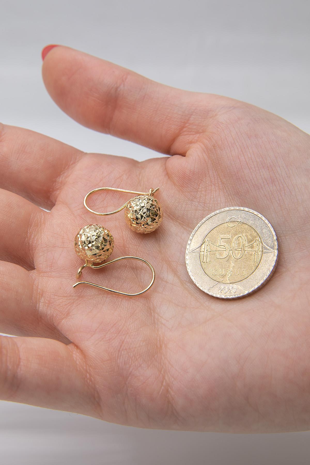 14 Ayar Altın Kristal Orta Top Küpe - Fiyonk Kuyumculuk (1)