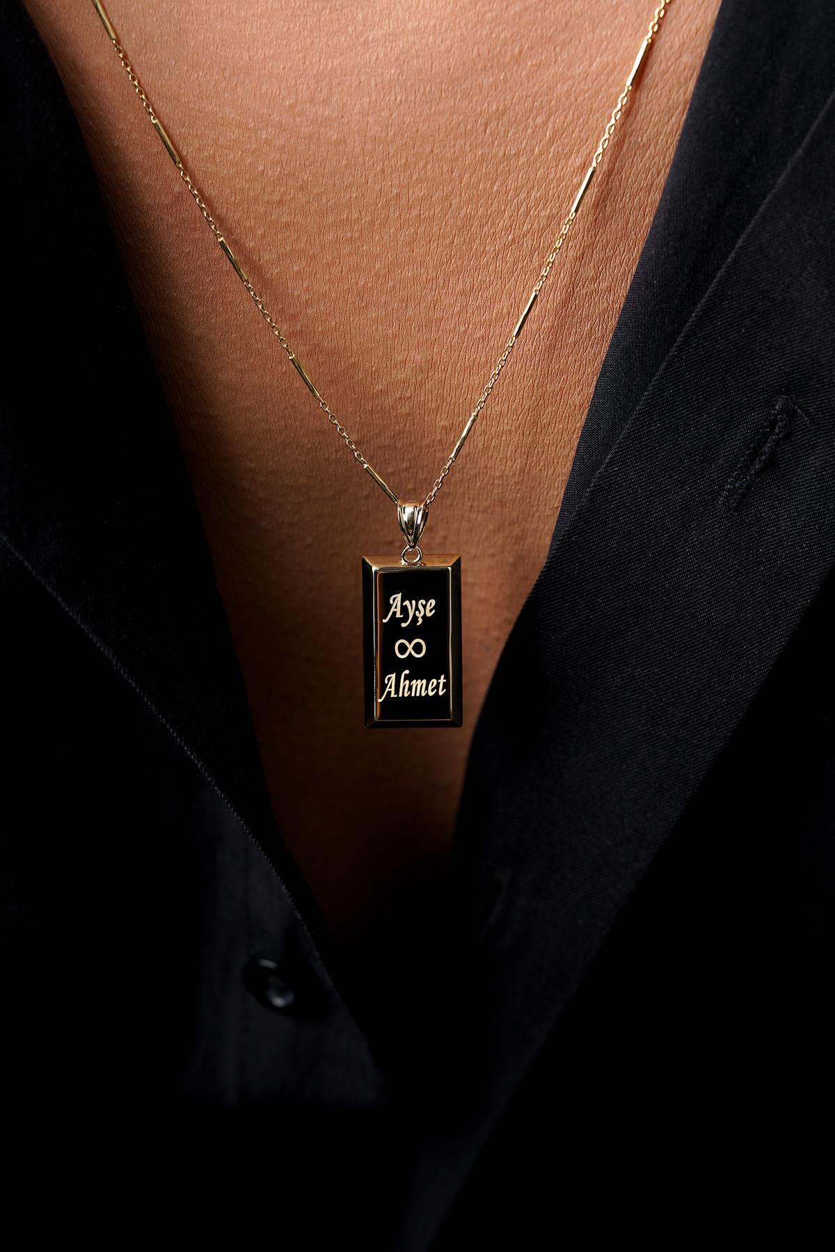 14 Ayar Altın Külçeli Çubuk Zincir Erkek Kolye - Fiyonk Kuyumculuk