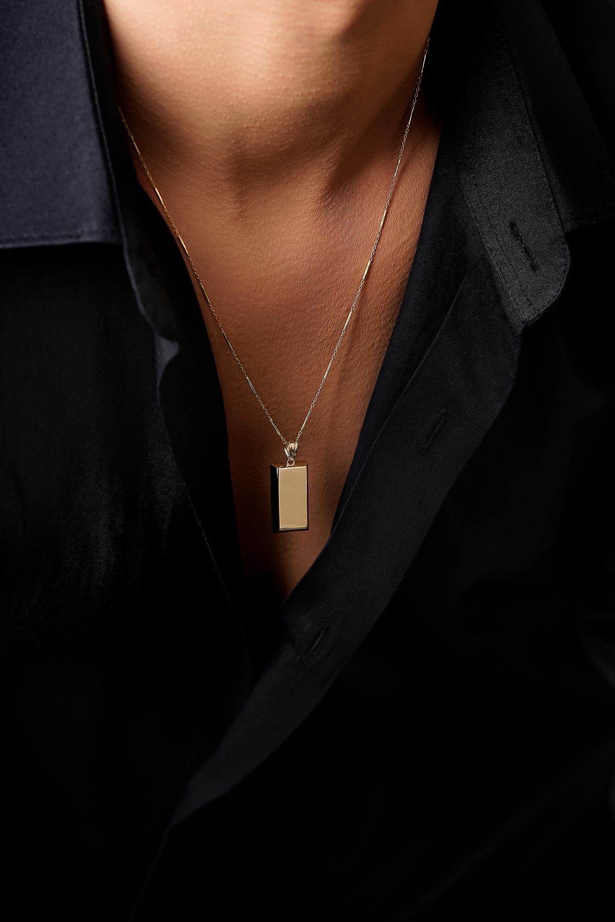 14 Ayar Altın Külçeli Çubuk Zincir Erkek Kolye - Fiyonk Kuyumculuk (1)