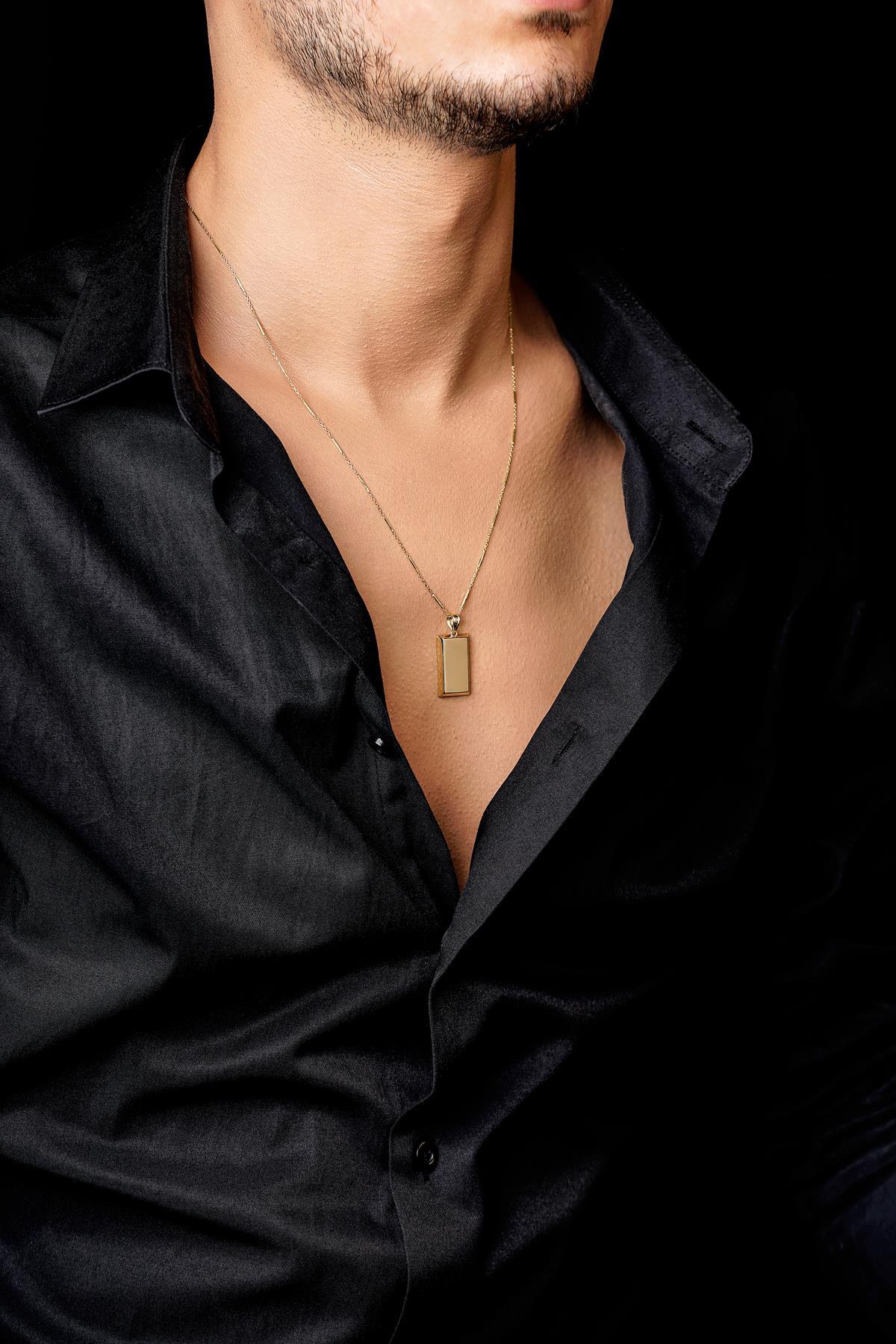 14 Ayar Altın Külçeli Çubuk Zincir Erkek Kolye - Fiyonk Kuyumculuk (1)