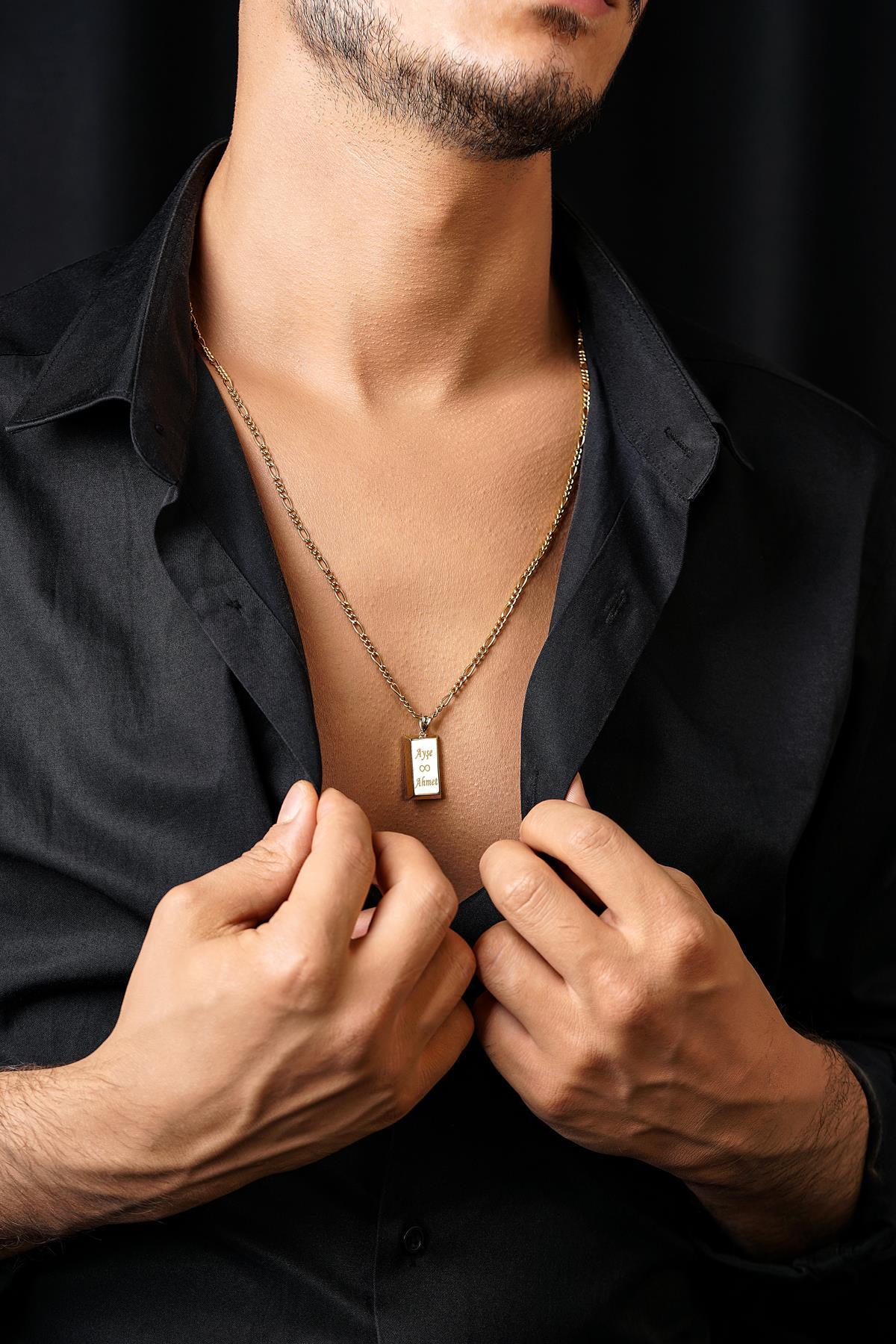 14 Ayar Altın Külçeli Figaro Zincir Erkek Kolye - Fiyonk Kuyumculuk (1)