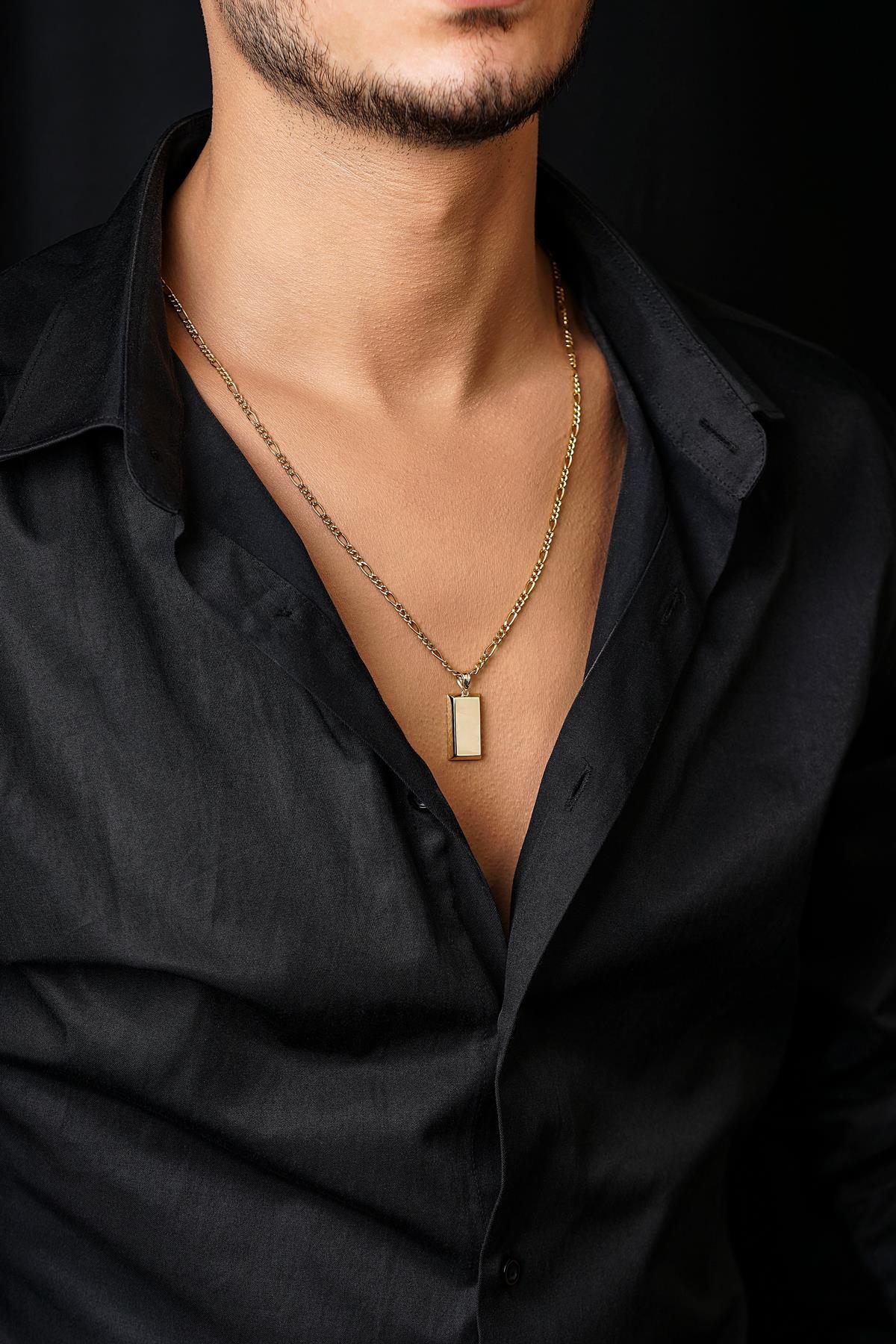 14 Ayar Altın Külçeli Figaro Zincir Erkek Kolye - Fiyonk Kuyumculuk (1)