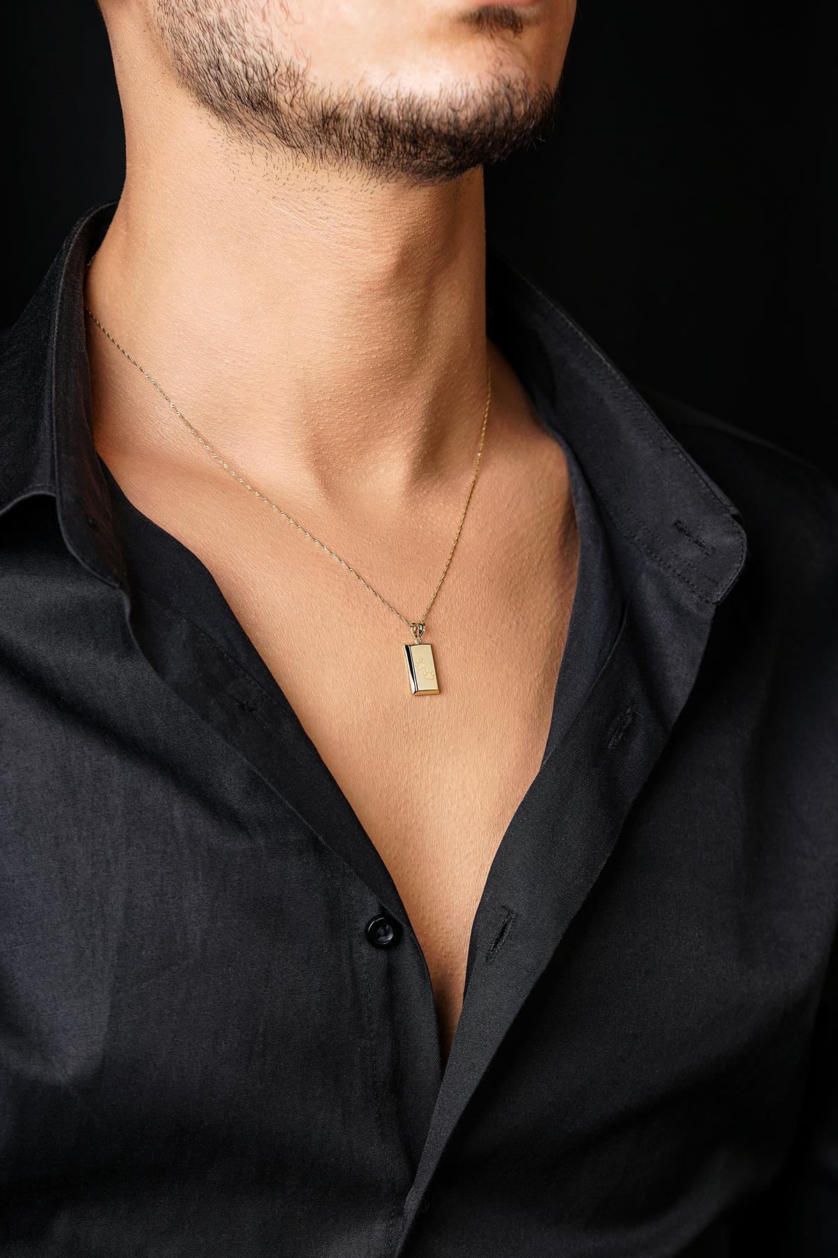 14 Ayar Altın Külçeli Singapur Zincir Erkek Kolye - Fiyonk Kuyumculuk