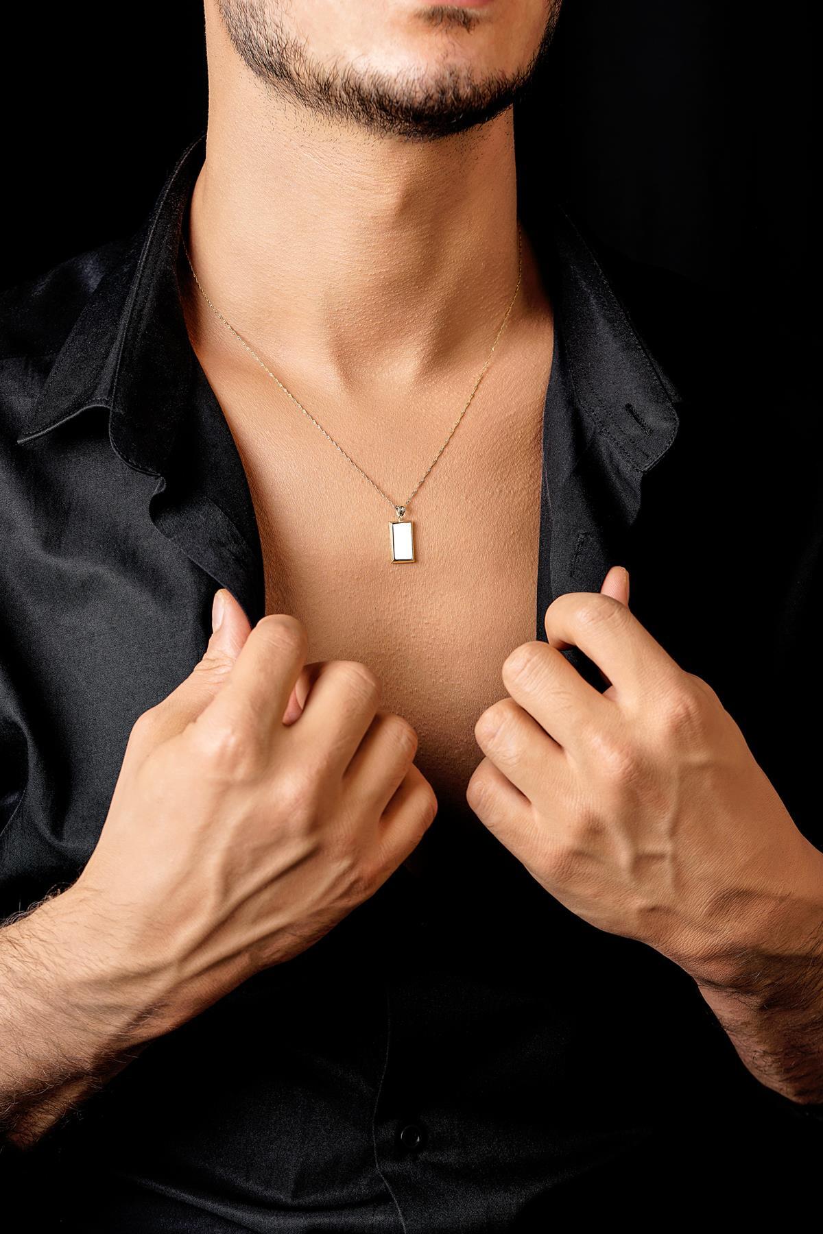 14 Ayar Altın Külçeli Singapur Zincir Erkek Kolye - Fiyonk Kuyumculuk (1)