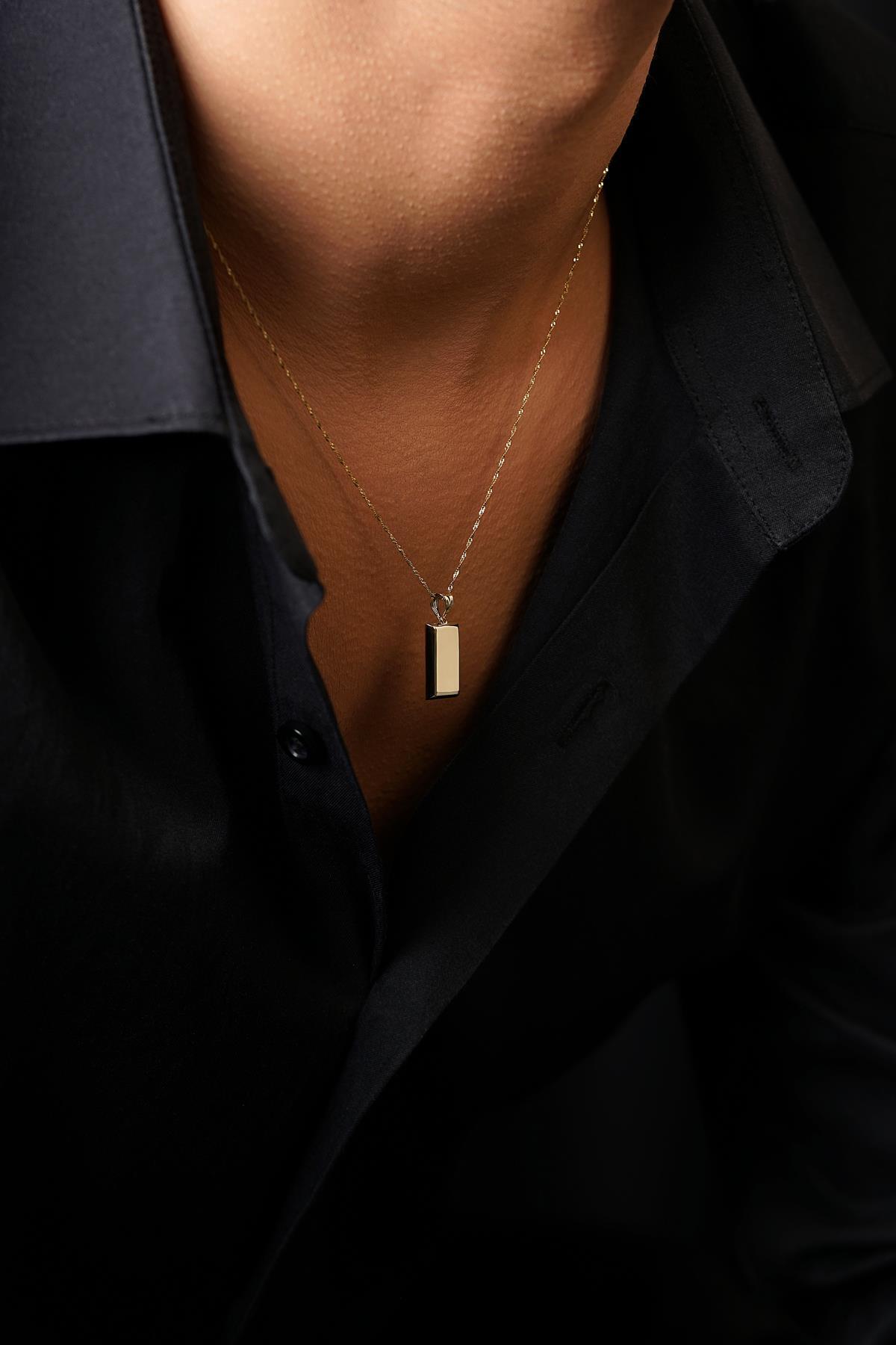 14 Ayar Altın Külçeli Singapur Zincir Erkek Kolye - Fiyonk Kuyumculuk (1)