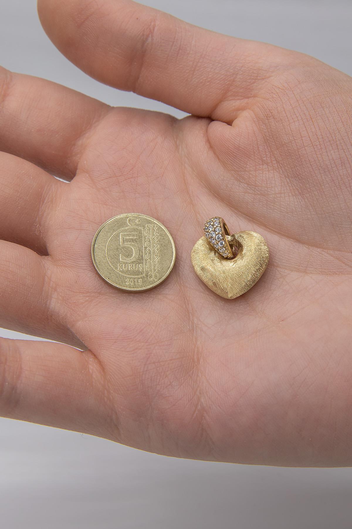 14 Ayar Altın Kumlu Mini Kalp Kolye Ucu - Fiyonk Kuyumculuk (1)