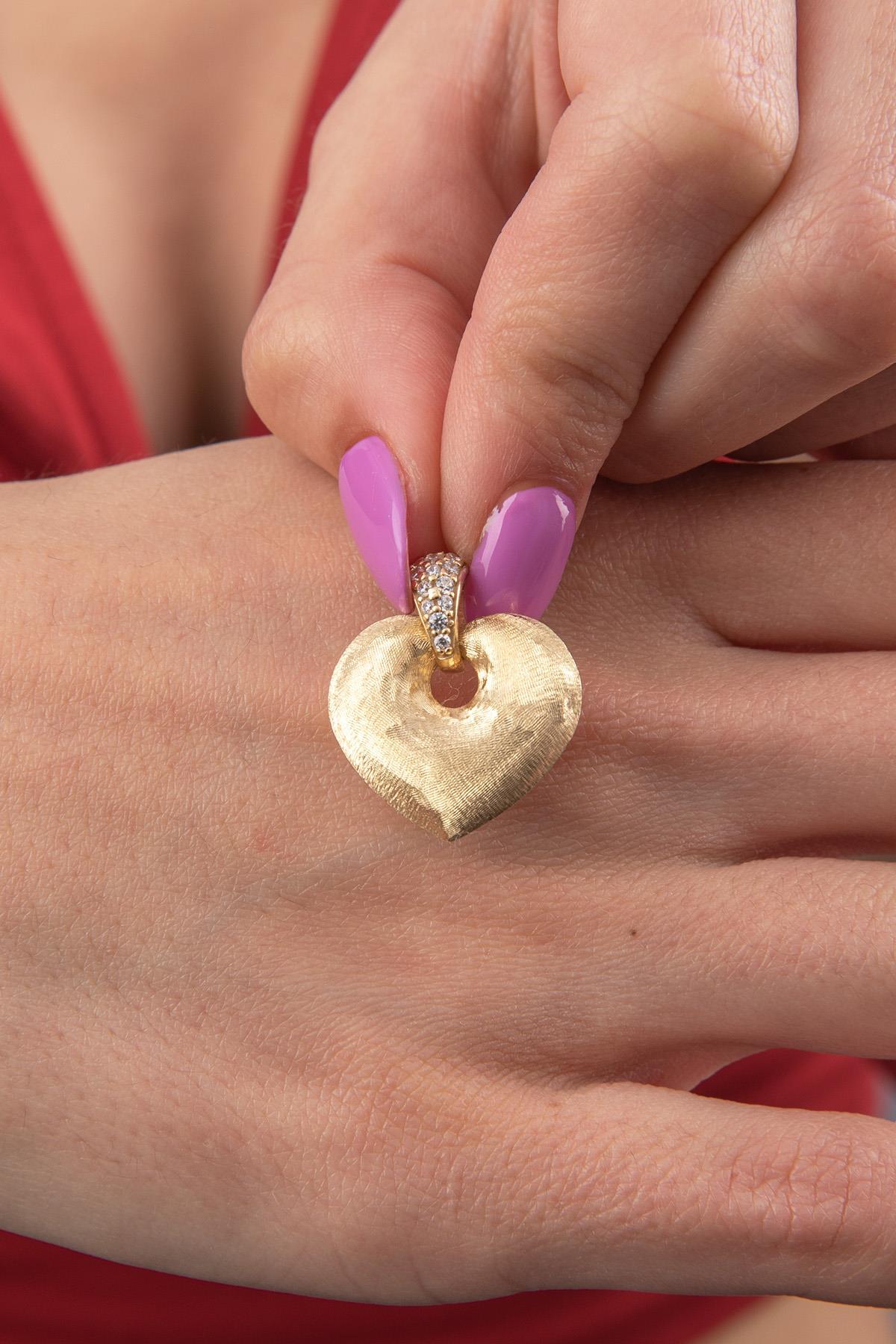 14 Ayar Altın Kumlu Orta Kalp Kolye Ucu - Fiyonk Kuyumculuk (1)