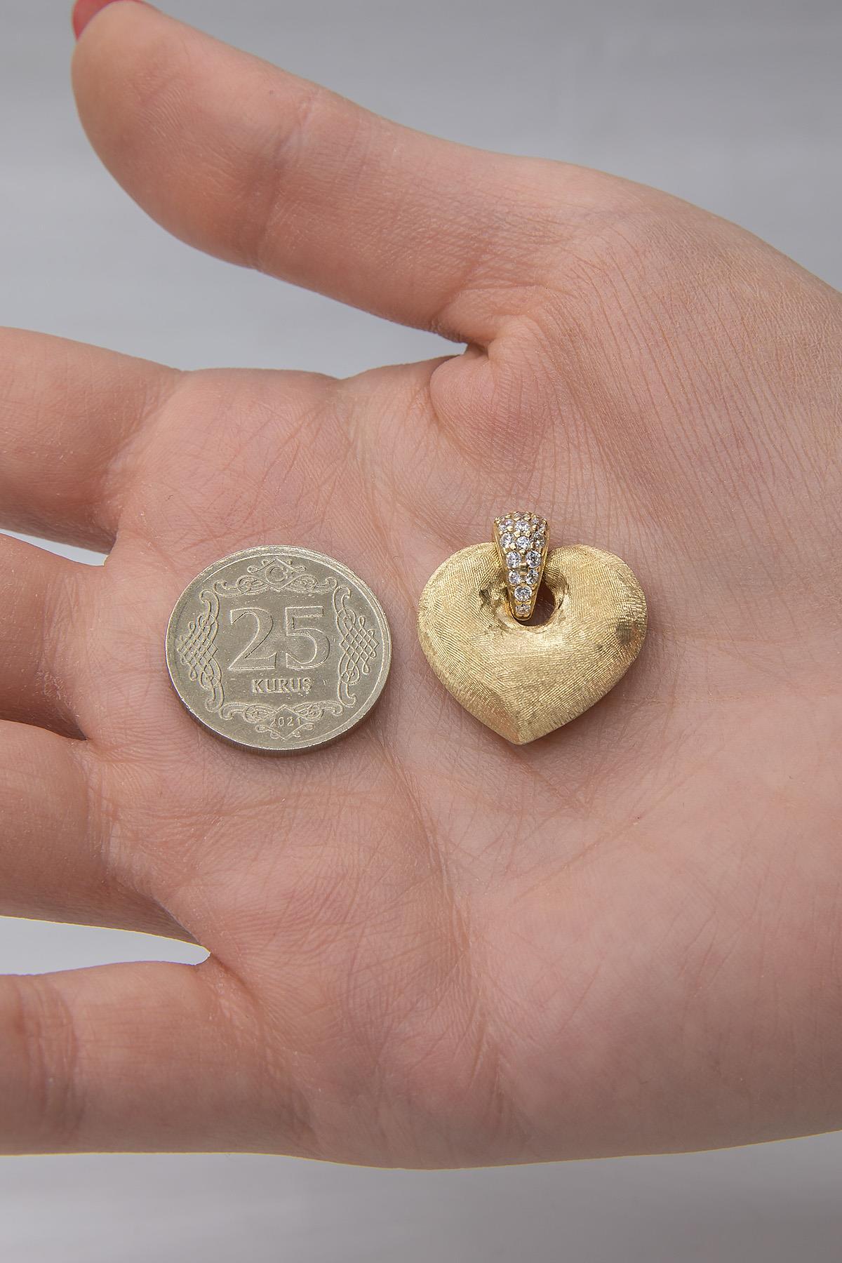 14 Ayar Altın Kumlu Orta Kalp Kolye Ucu - Fiyonk Kuyumculuk (1)