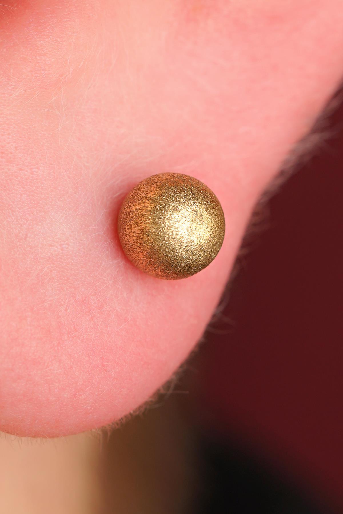 14 Ayar Altın Kumlu Top Küpe Erkek - Fiyonk Kuyumculuk