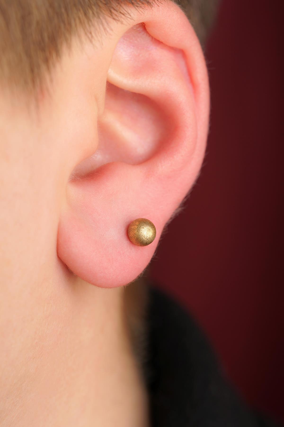 14 Ayar Altın Kumlu Top Küpe Erkek - Fiyonk Kuyumculuk (1)