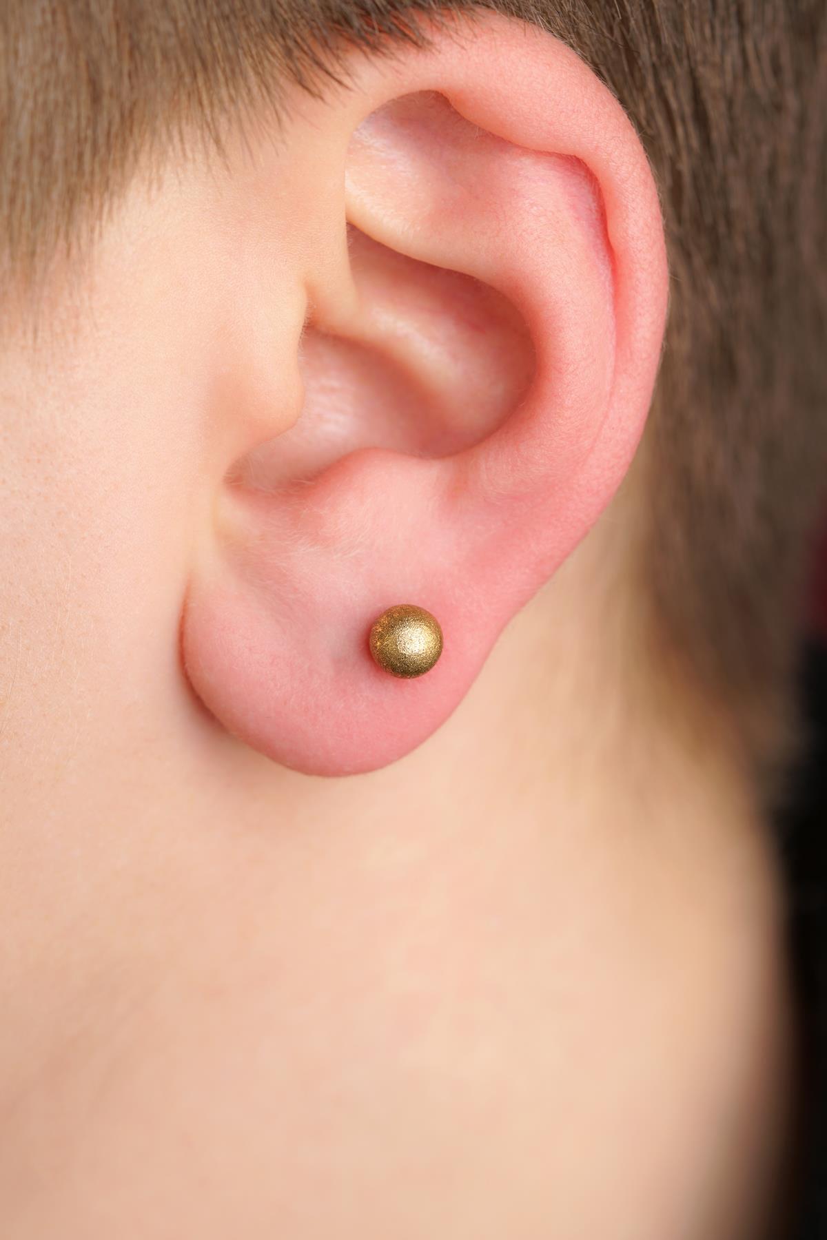 14 Ayar Altın Kumlu Top Küpe Erkek - Fiyonk Kuyumculuk (1)