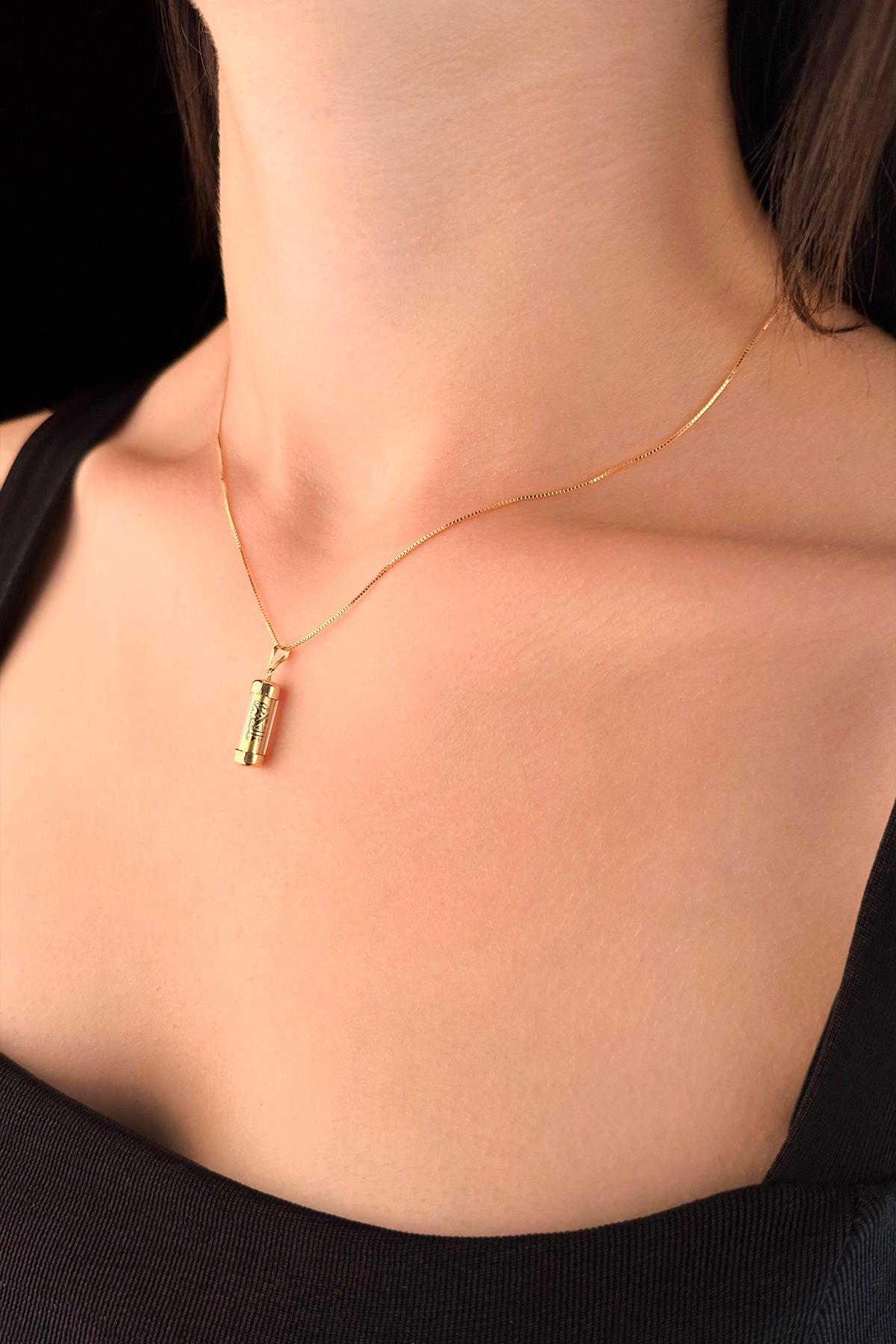 14 Ayar Altın Küp Zincir Cevşen Uçlu Kolye - Fiyonk Kuyumculuk