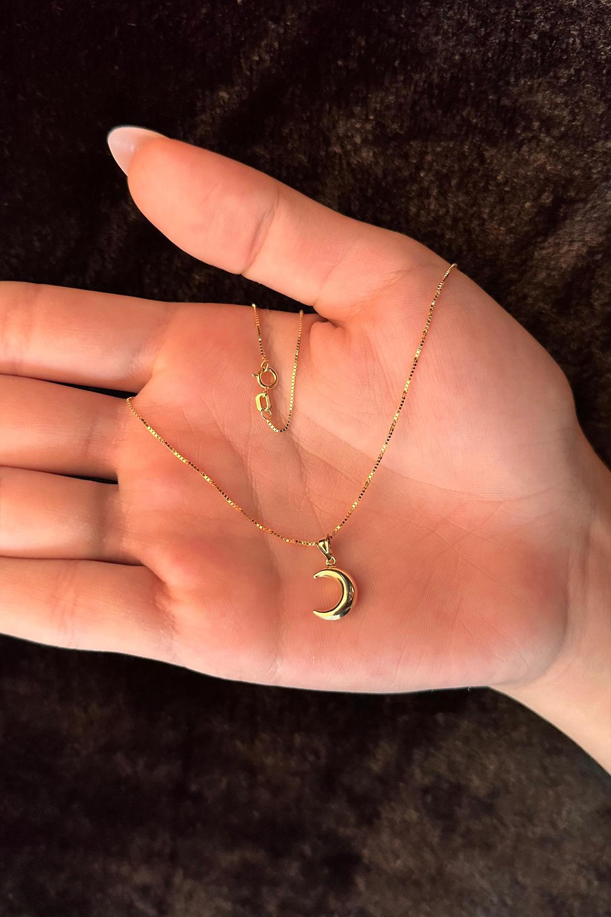 14 Ayar Altın Küp Zincir Hilal Ay Uçlu Kolye - Fiyonk Kuyumculuk (1)