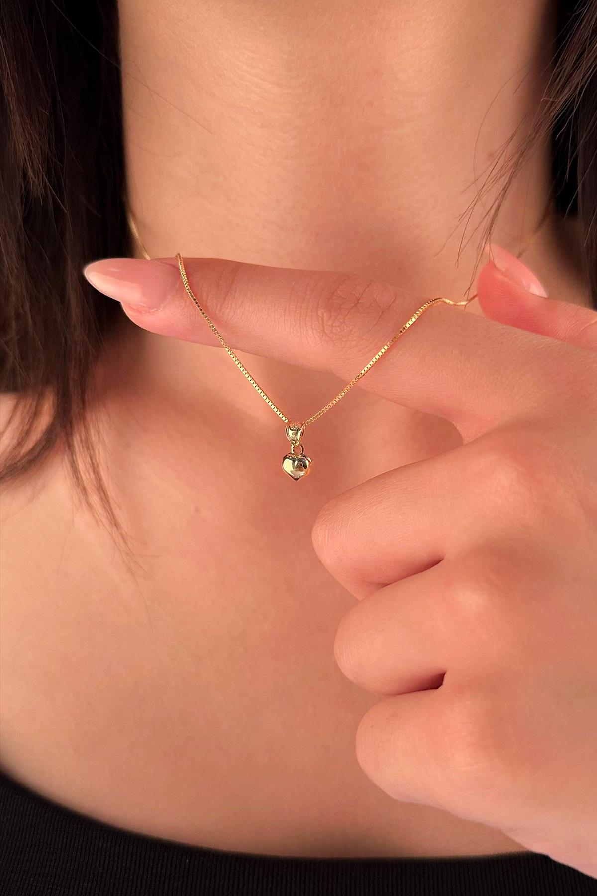 14 Ayar Altın Küp Zincir Kalp Kolye - Fiyonk Kuyumculuk (1)