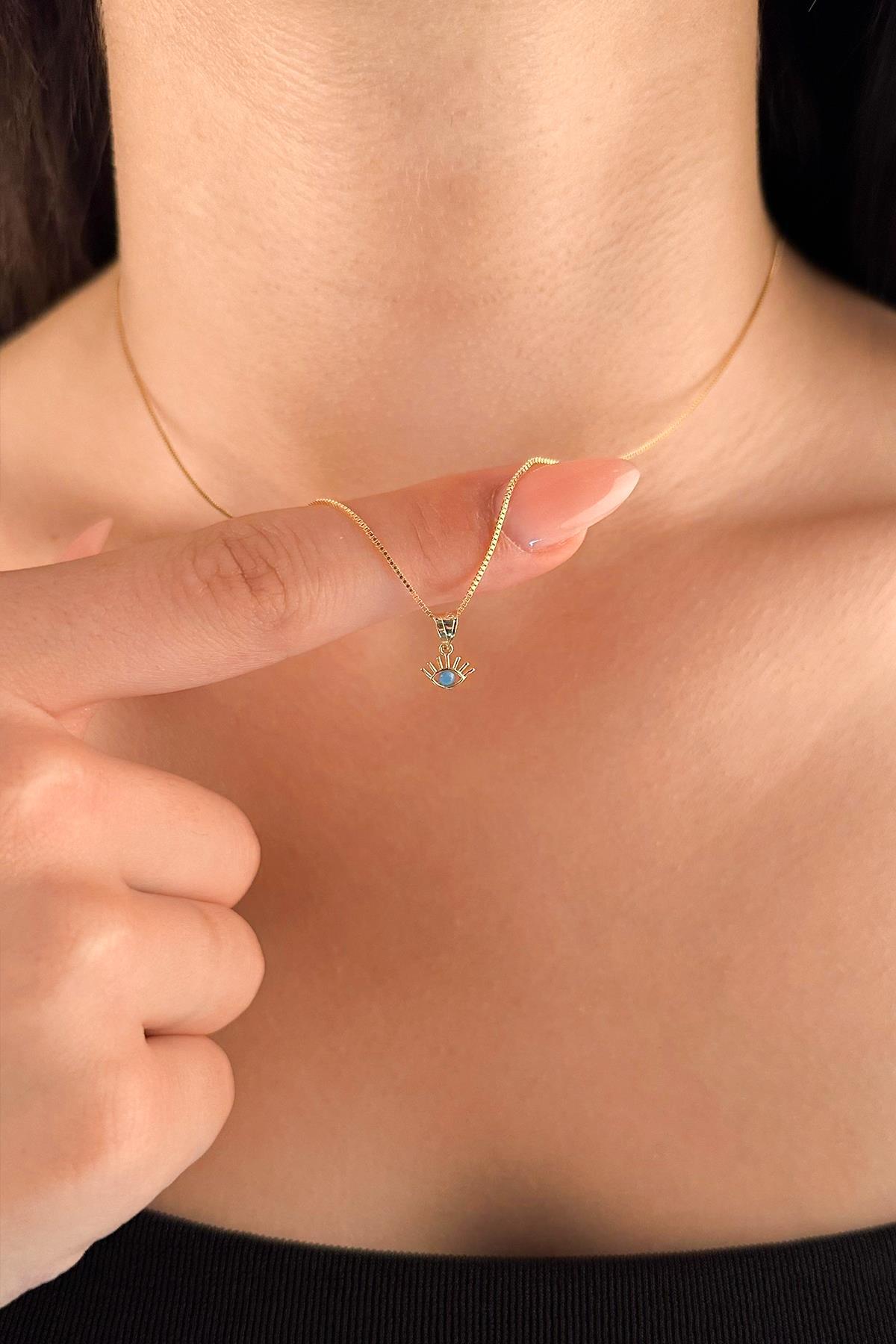 14 Ayar Altın Küp Zincir Kirpik Uçlu Kolye - Fiyonk Kuyumculuk (1)