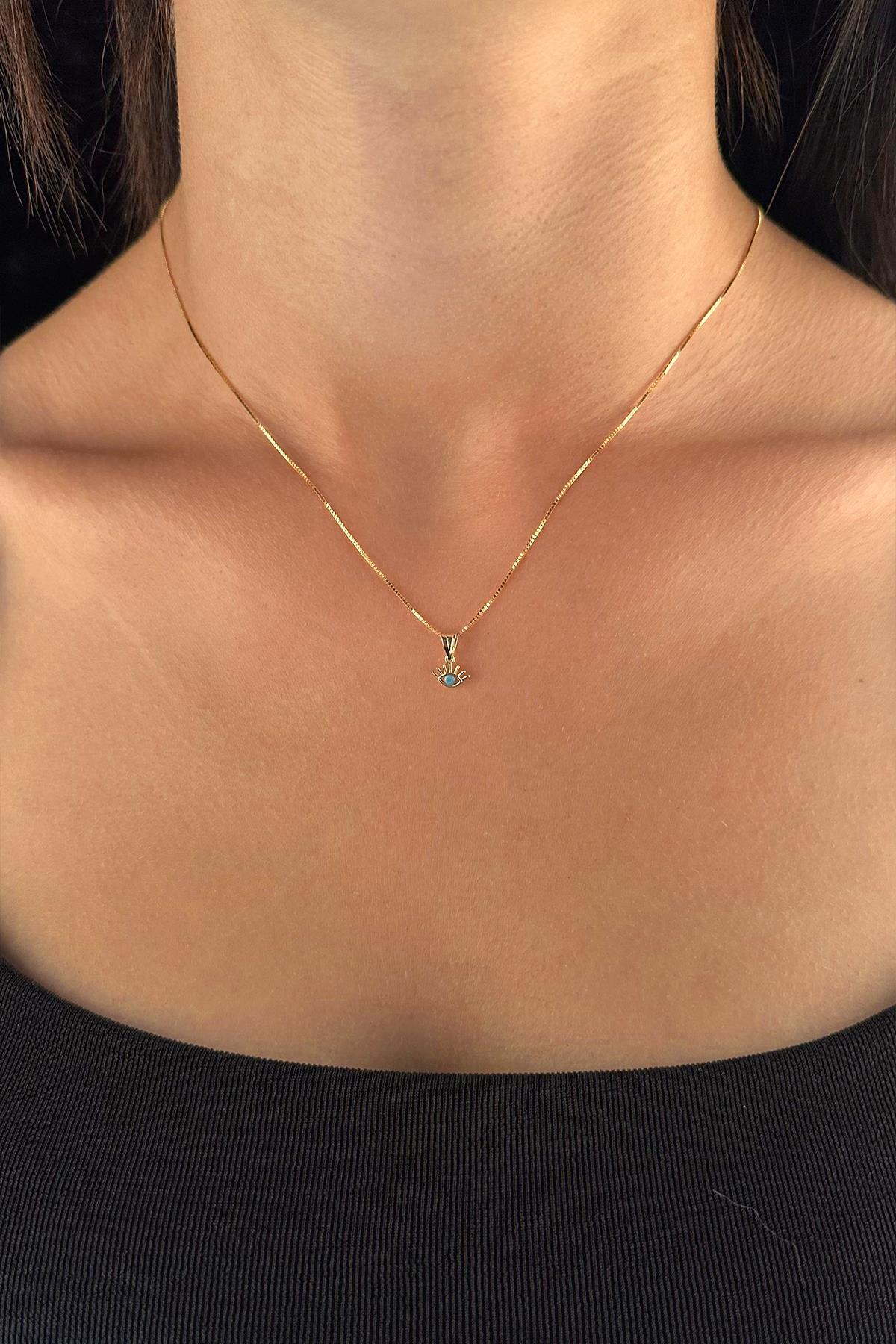 14 Ayar Altın Küp Zincir Kirpik Uçlu Kolye - Fiyonk Kuyumculuk (1)