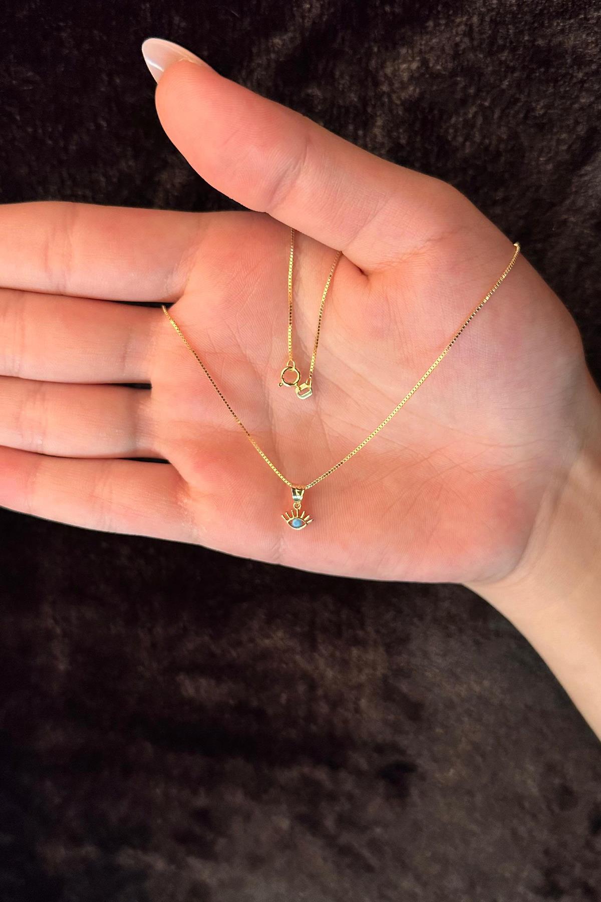 14 Ayar Altın Küp Zincir Kirpik Uçlu Kolye - Fiyonk Kuyumculuk (1)