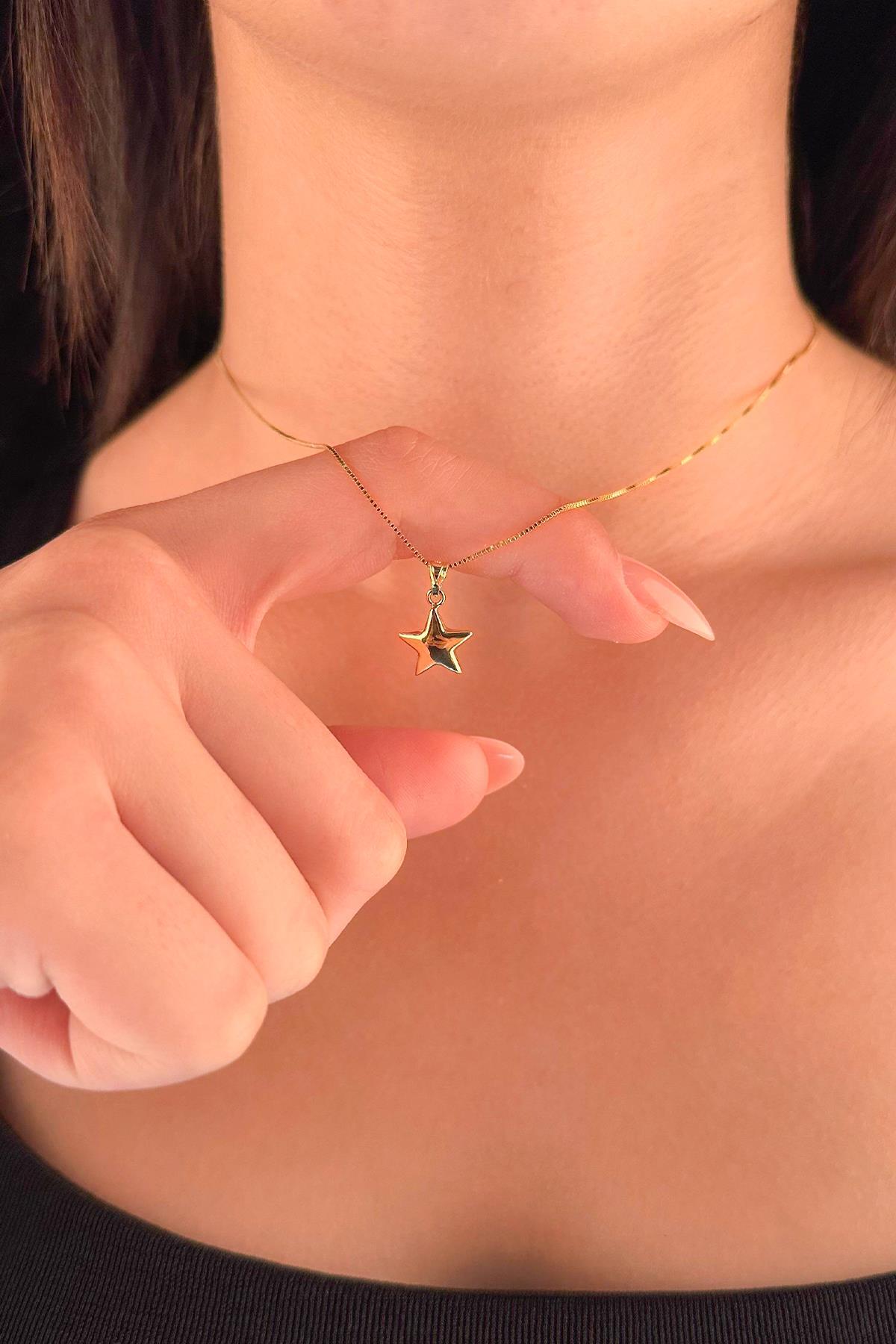 14 Ayar Altın Küp Zincir Yıldız Kolye - Fiyonk Kuyumculuk (1)