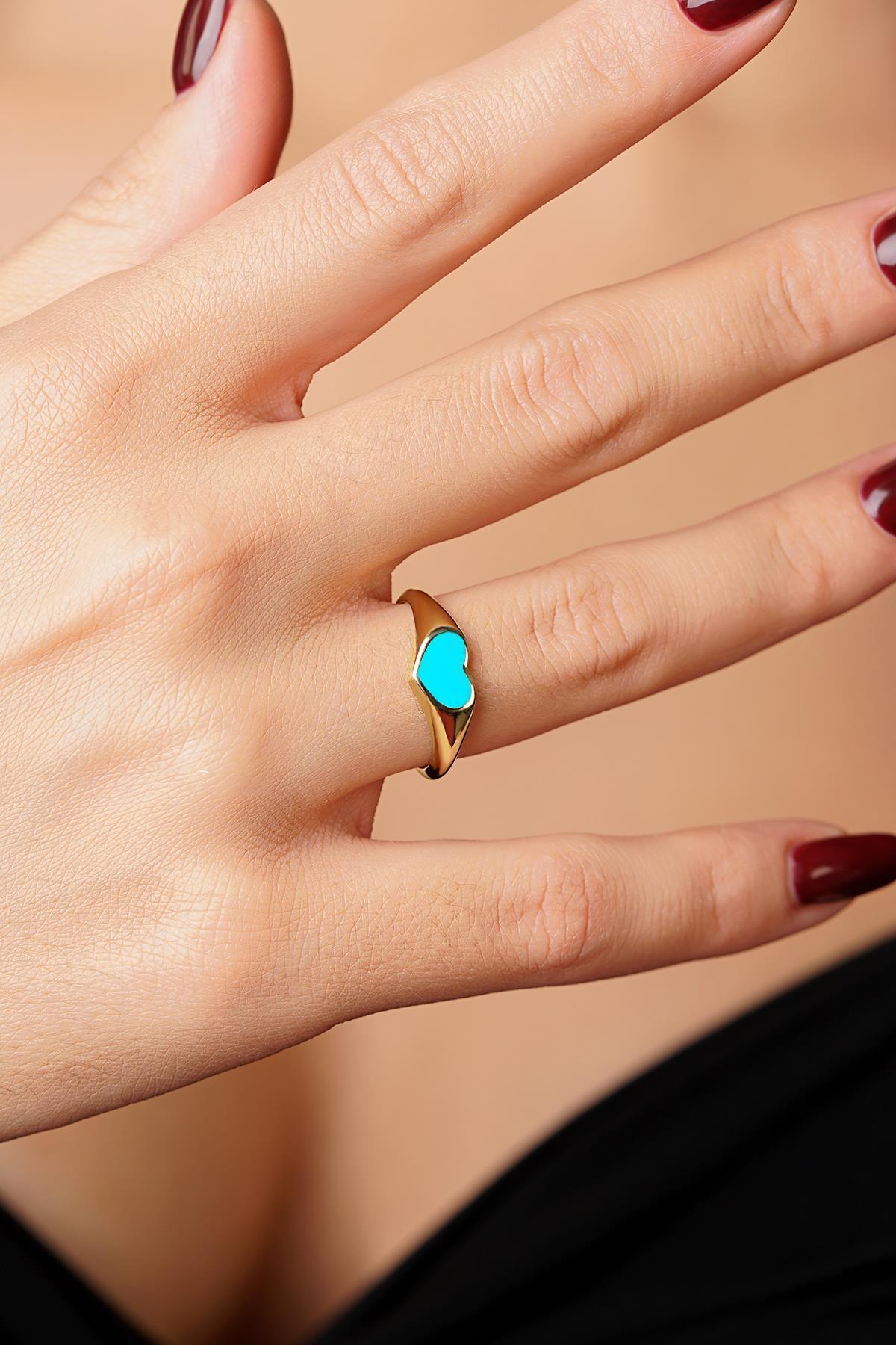 14 Ayar Altın Mavi Kalp Yüzük - Fiyonk Kuyumculuk