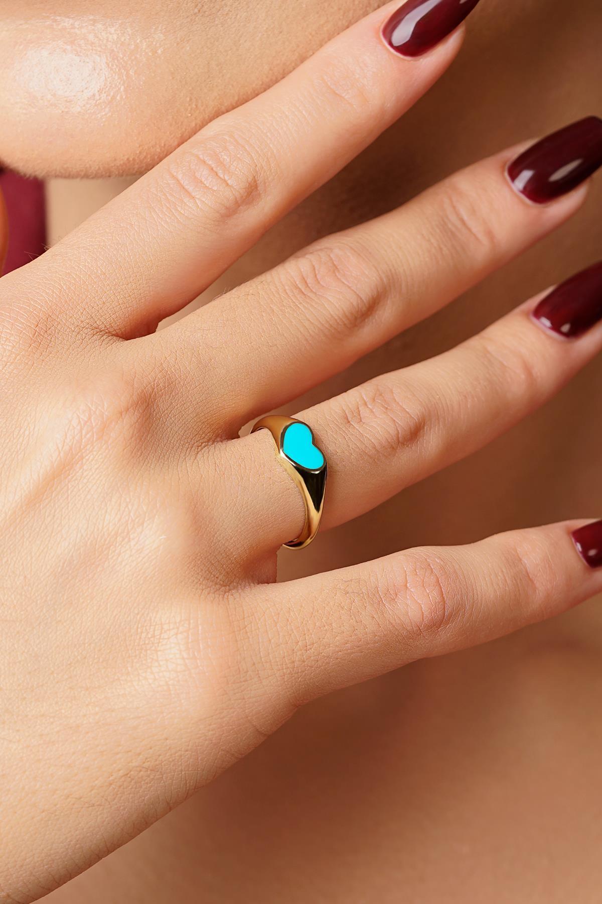 14 Ayar Altın Mavi Kalp Yüzük - Fiyonk Kuyumculuk (1)