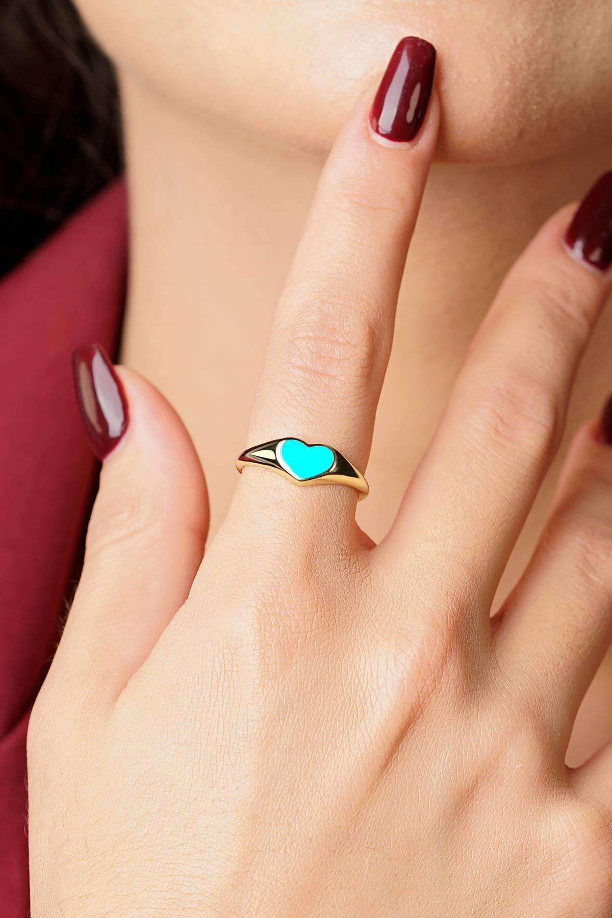 14 Ayar Altın Mavi Kalp Yüzük - Fiyonk Kuyumculuk (1)