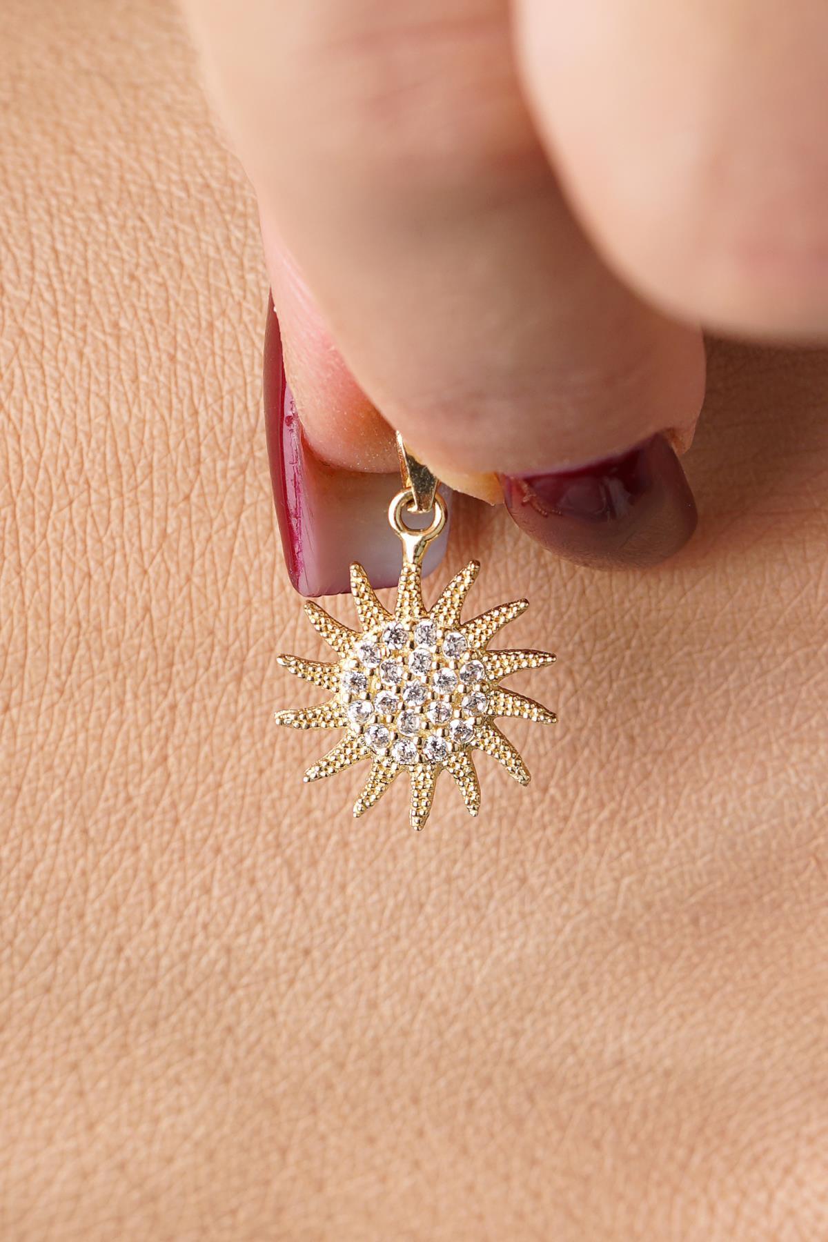 14 Ayar Altın Midi Güneş Kolye Ucu - Fiyonk Kuyumculuk