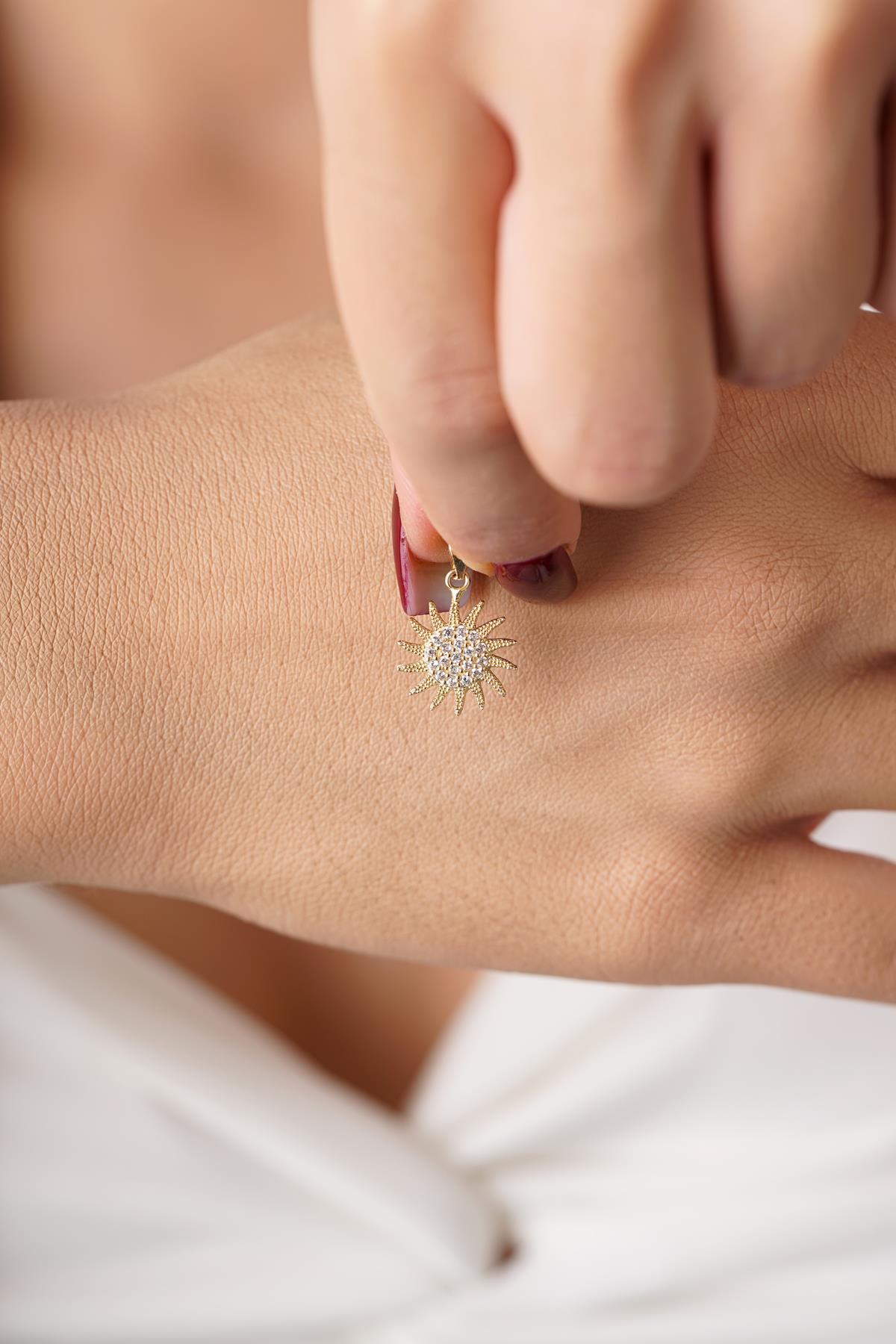 14 Ayar Altın Midi Güneş Kolye Ucu - Fiyonk Kuyumculuk (1)