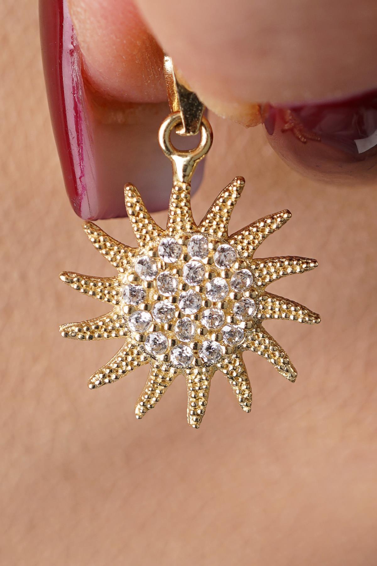 14 Ayar Altın Midi Güneş Kolye Ucu - Fiyonk Kuyumculuk (1)