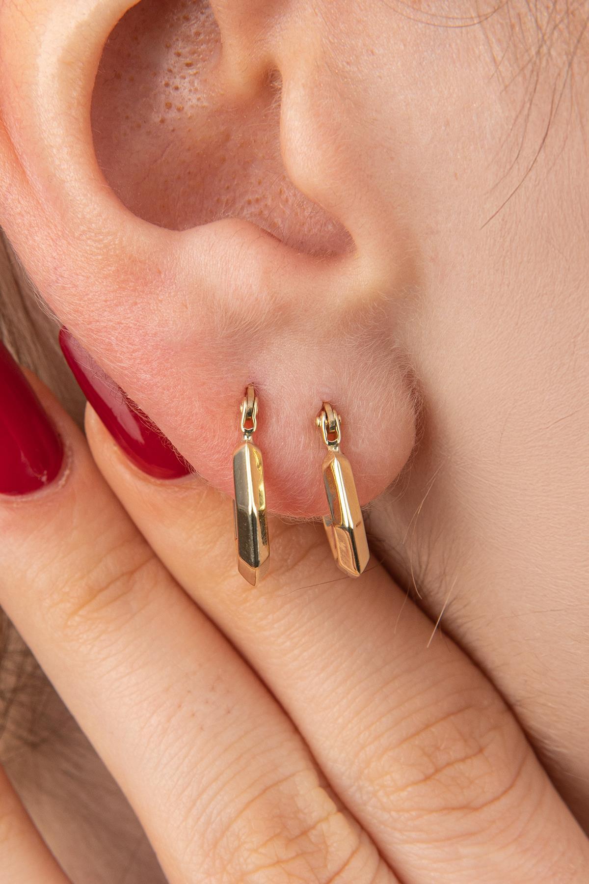 14 Ayar Altın Mini Altıgen Küpe - Fiyonk Kuyumculuk (1)