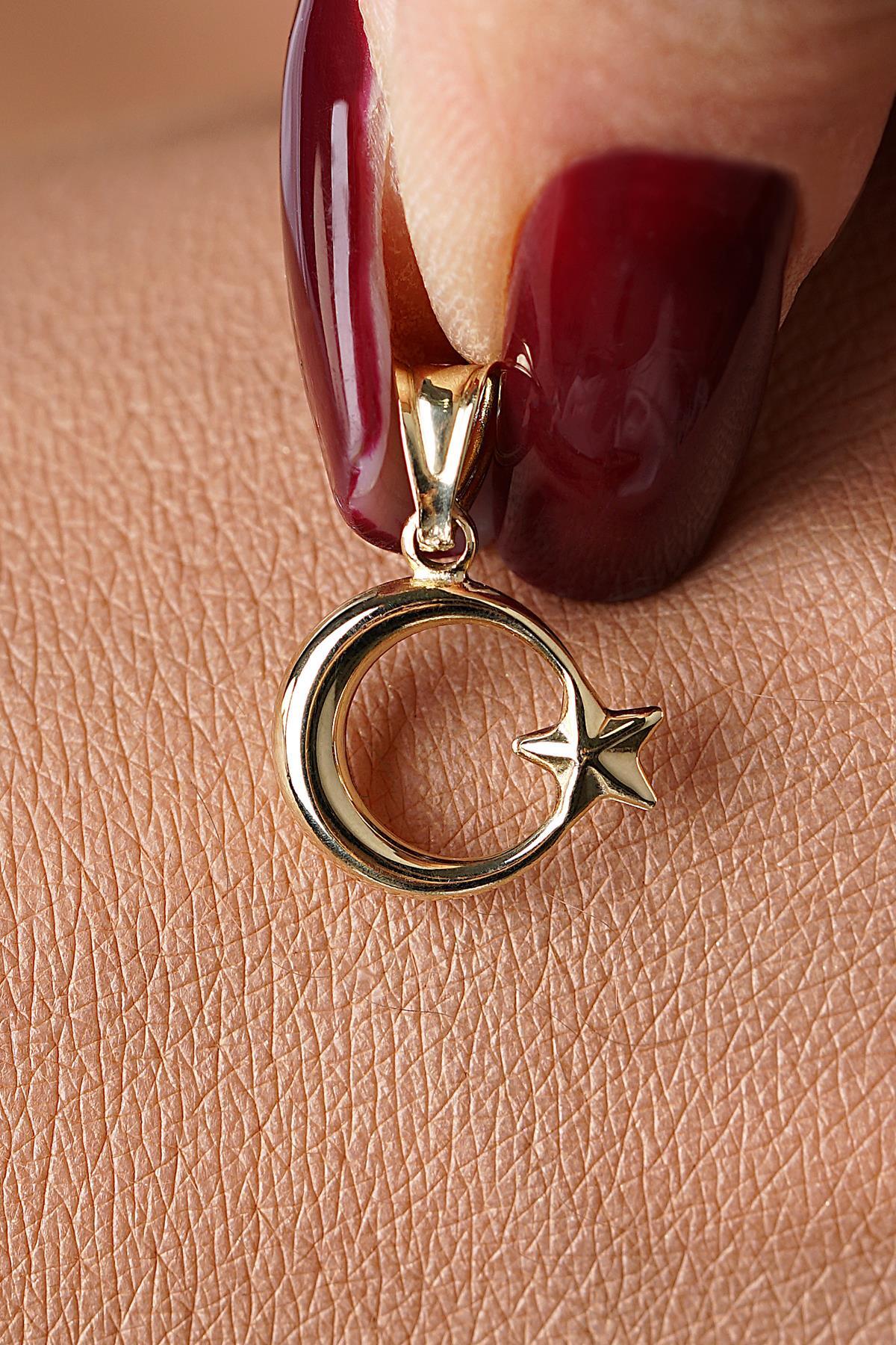 14 Ayar Altın Mini Ay Yıldız Kolye Ucu - Fiyonk Kuyumculuk