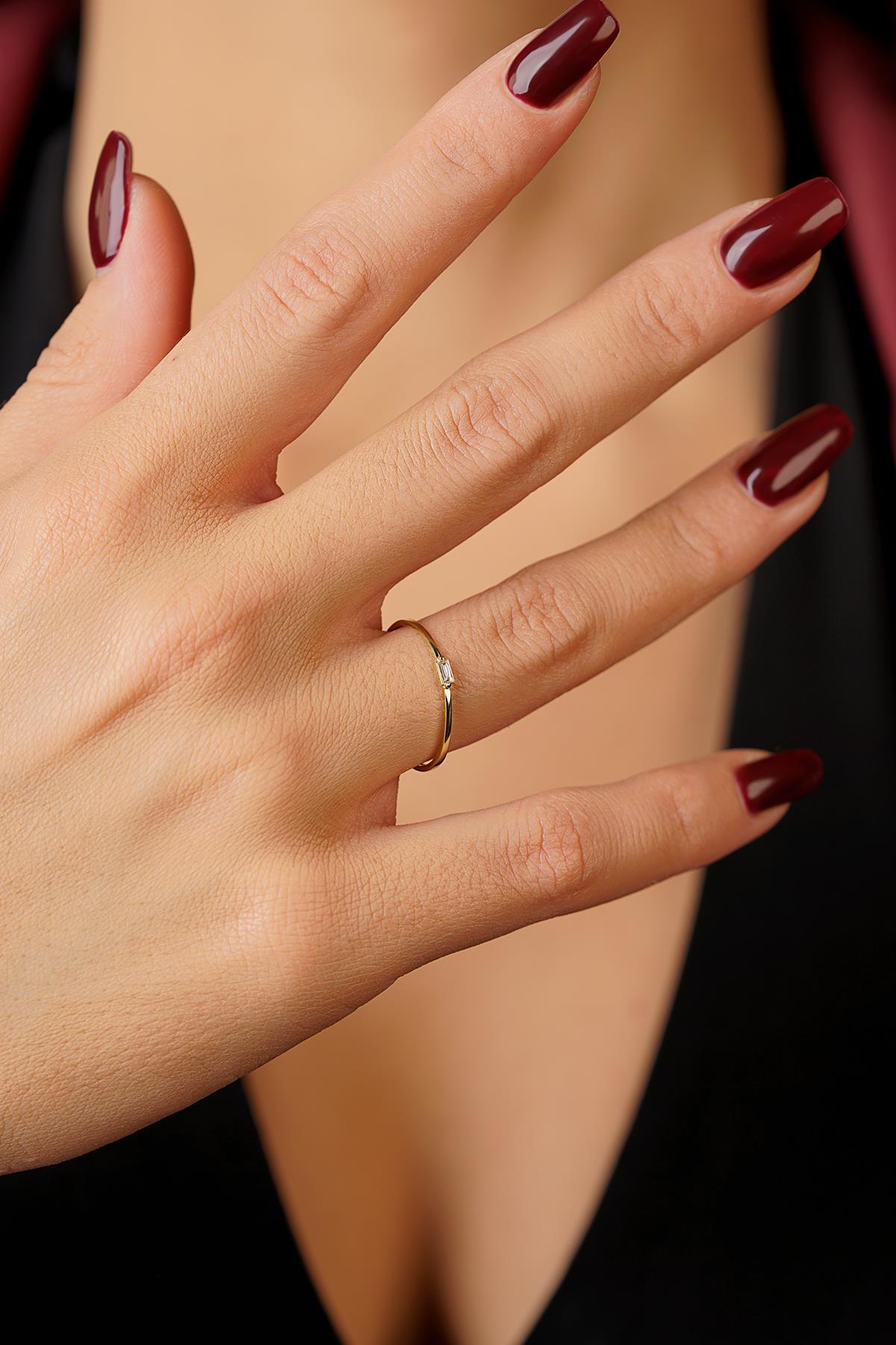 14 Ayar Altın Mini Baget Yüzük - Fiyonk Kuyumculuk (1)