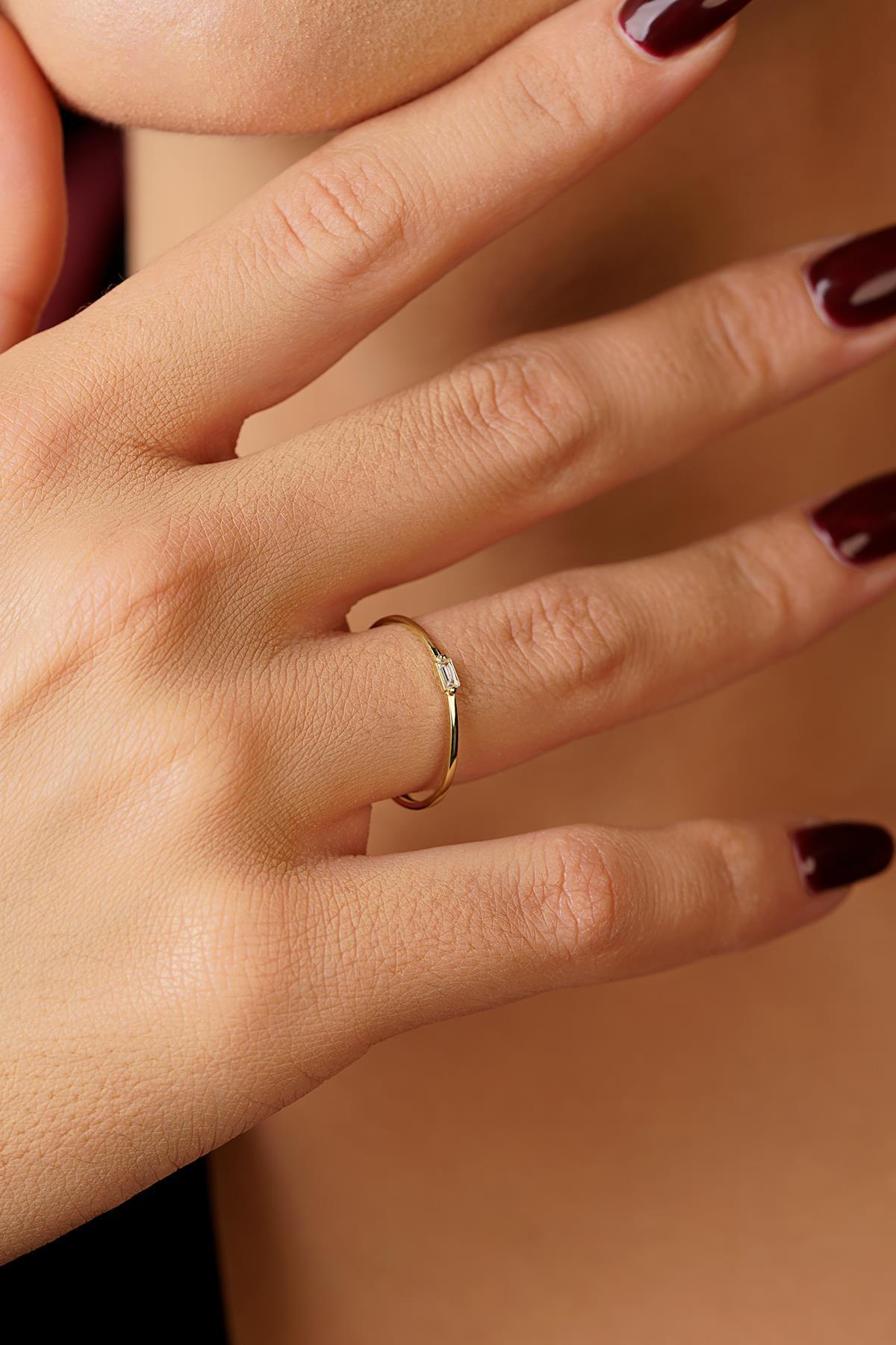 14 Ayar Altın Mini Baget Yüzük - Fiyonk Kuyumculuk (1)