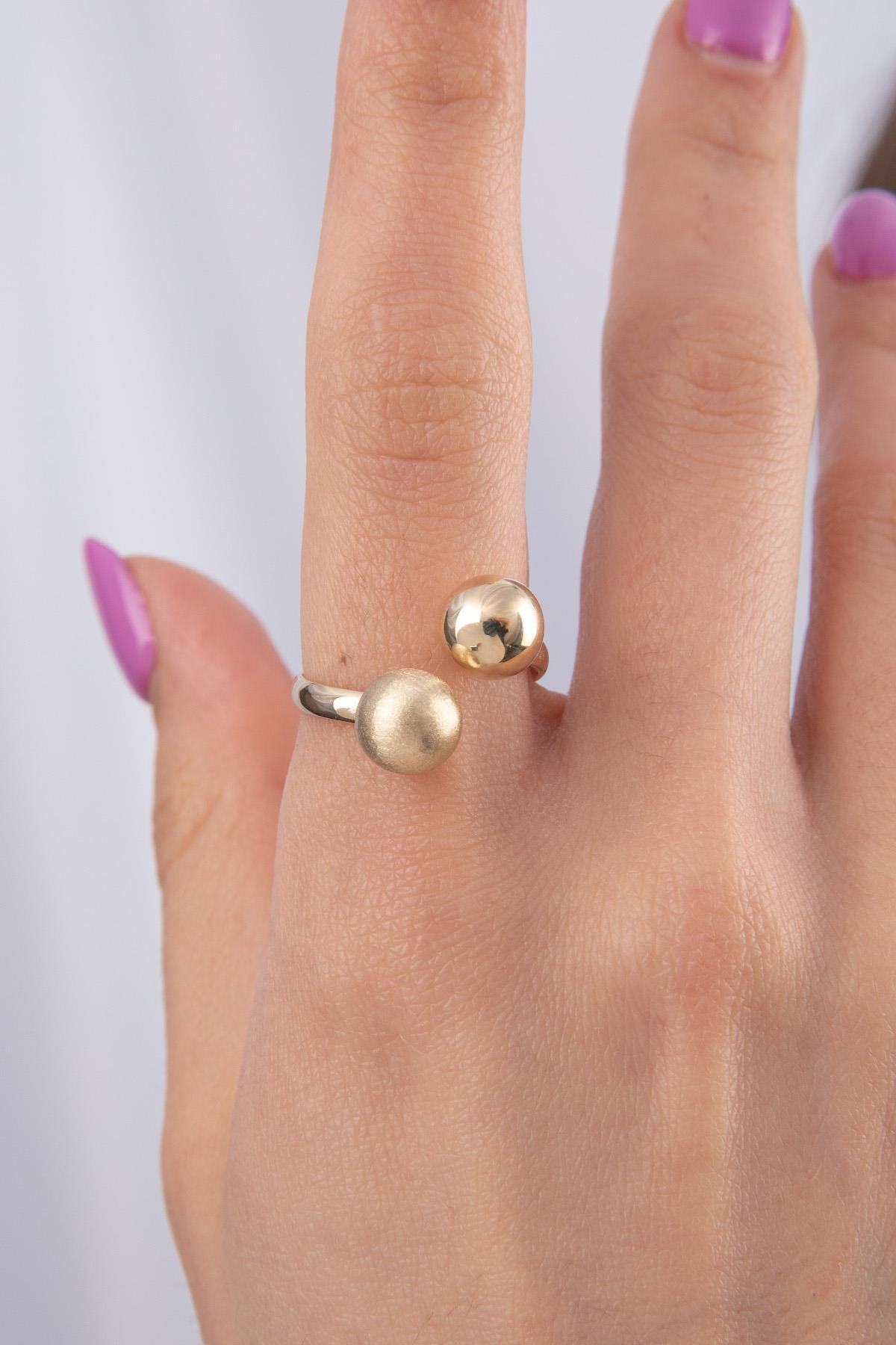 14 Ayar Altın Mini İkiz Topçuklar Yüzük - Fiyonk Kuyumculuk