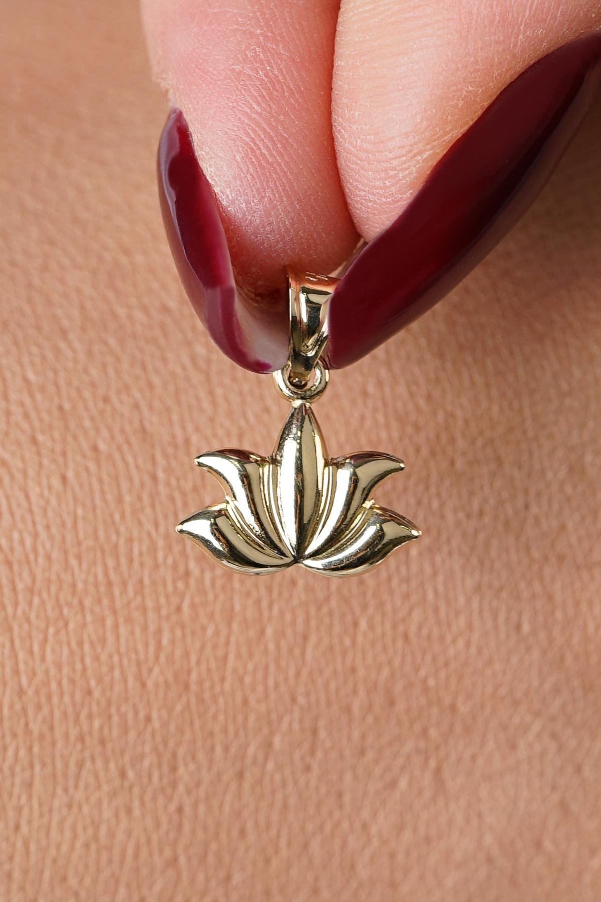 14 Ayar Altın Mini Lotus Kolye Ucu - Fiyonk Kuyumculuk (1)