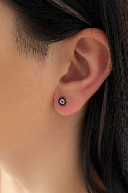 14 Ayar Altın Mini Nazarlık Küpe - Fiyonk Kuyumculuk