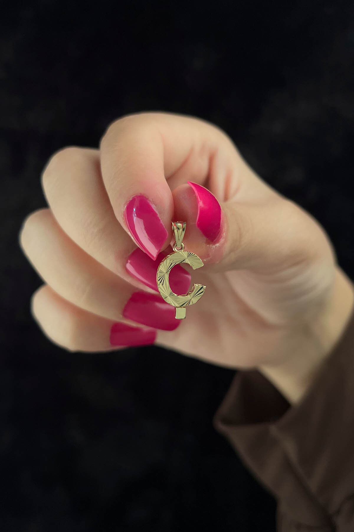 14 Ayar Altın Mini Shine Kolye Ucu Ç Harfi - Fiyonk Kuyumculuk (1)