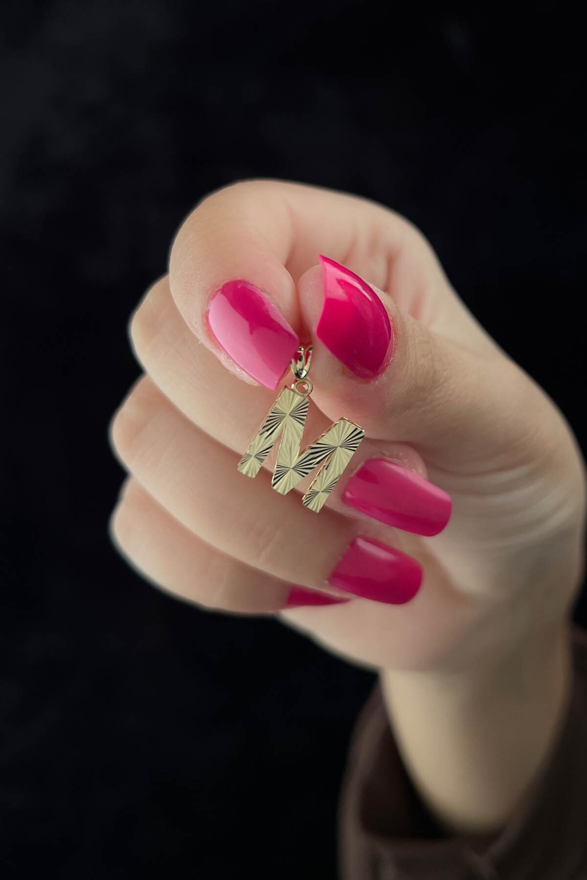 14 Ayar Altın Mini Shine Kolye Ucu M Harfi - Fiyonk Kuyumculuk (1)