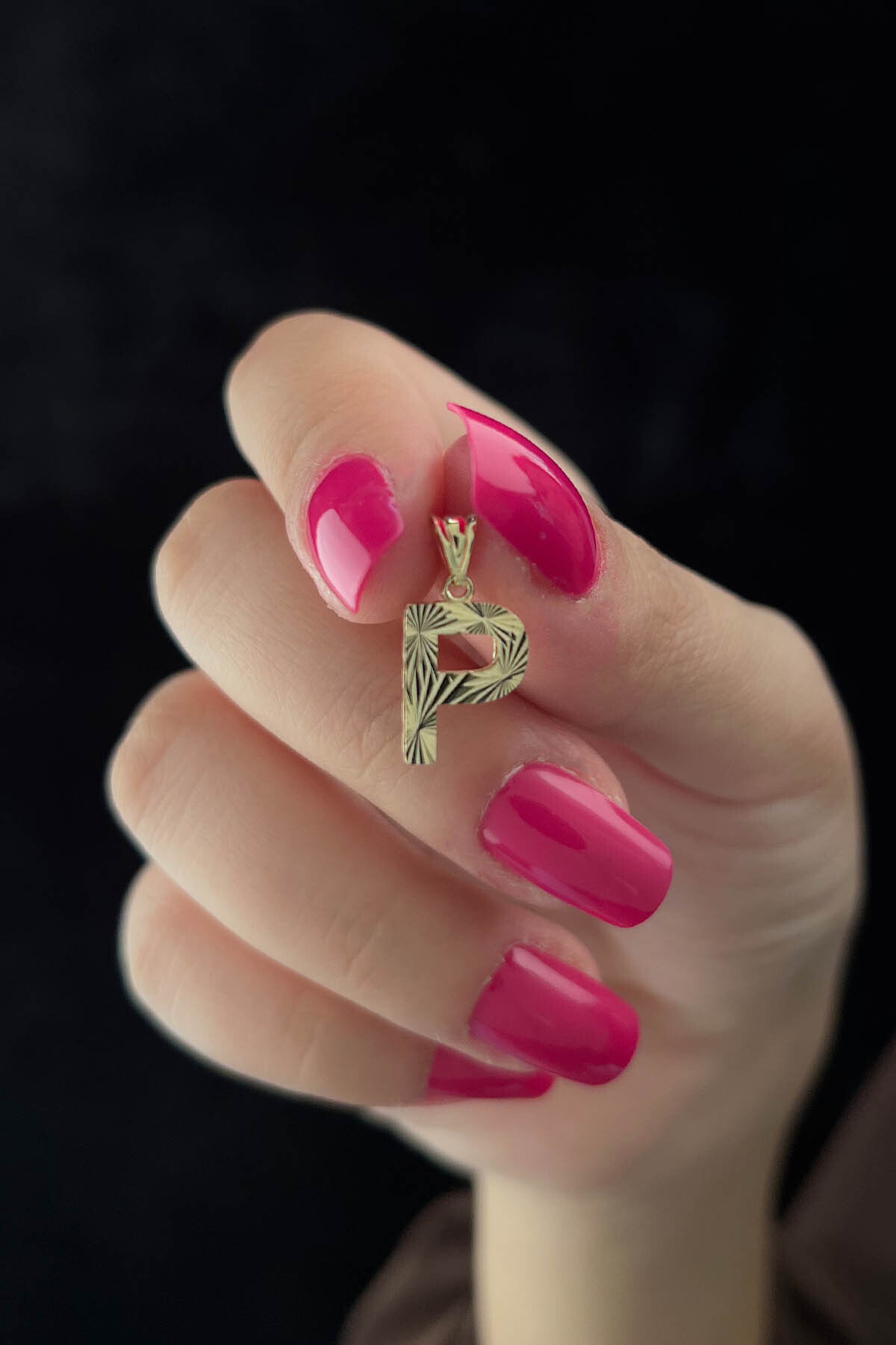 14 Ayar Altın Mini Shine Kolye Ucu P Harfi - Fiyonk Kuyumculuk (1)