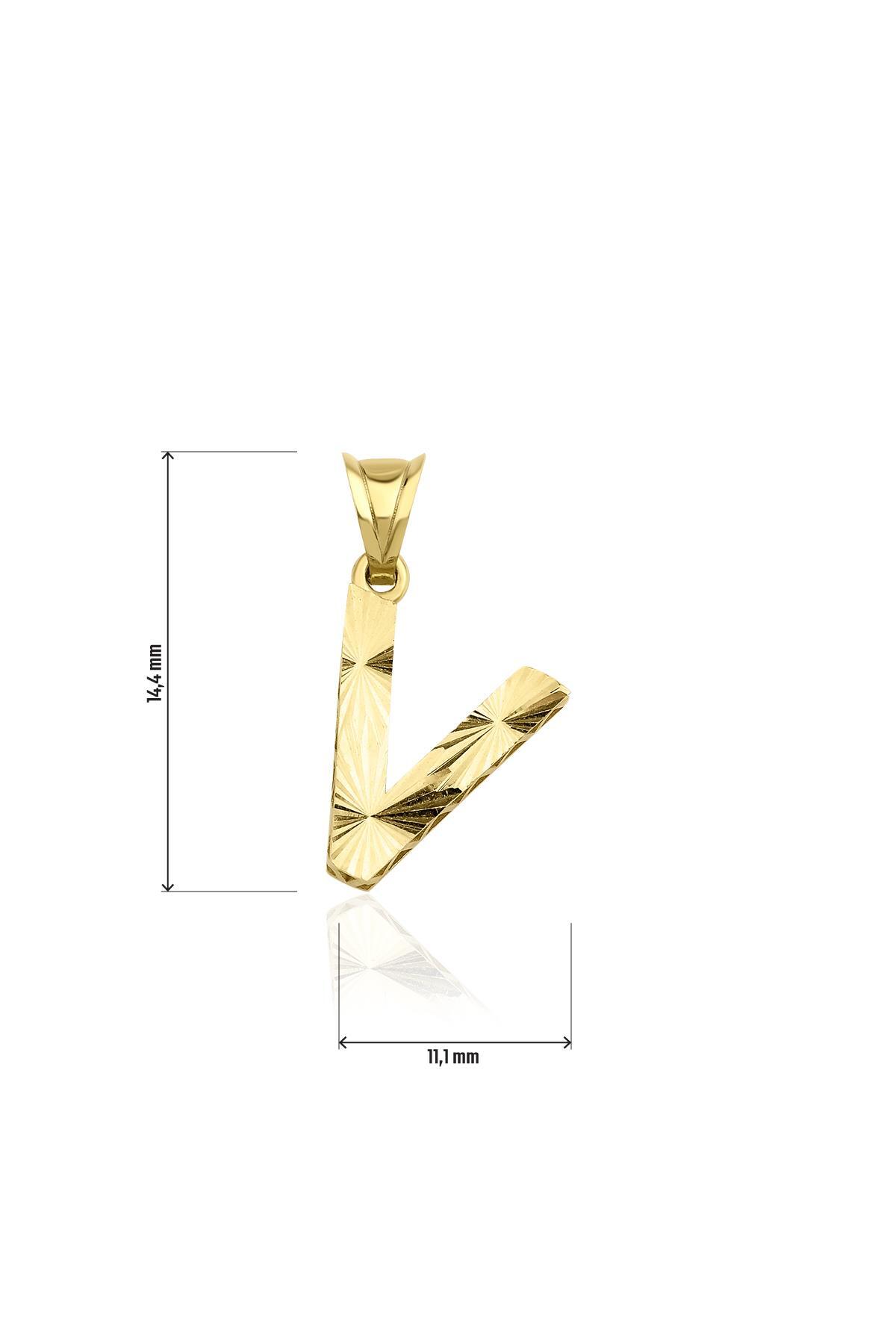 14 Ayar Altın Mini Shine Kolye Ucu V Harfi - Fiyonk Kuyumculuk (1)