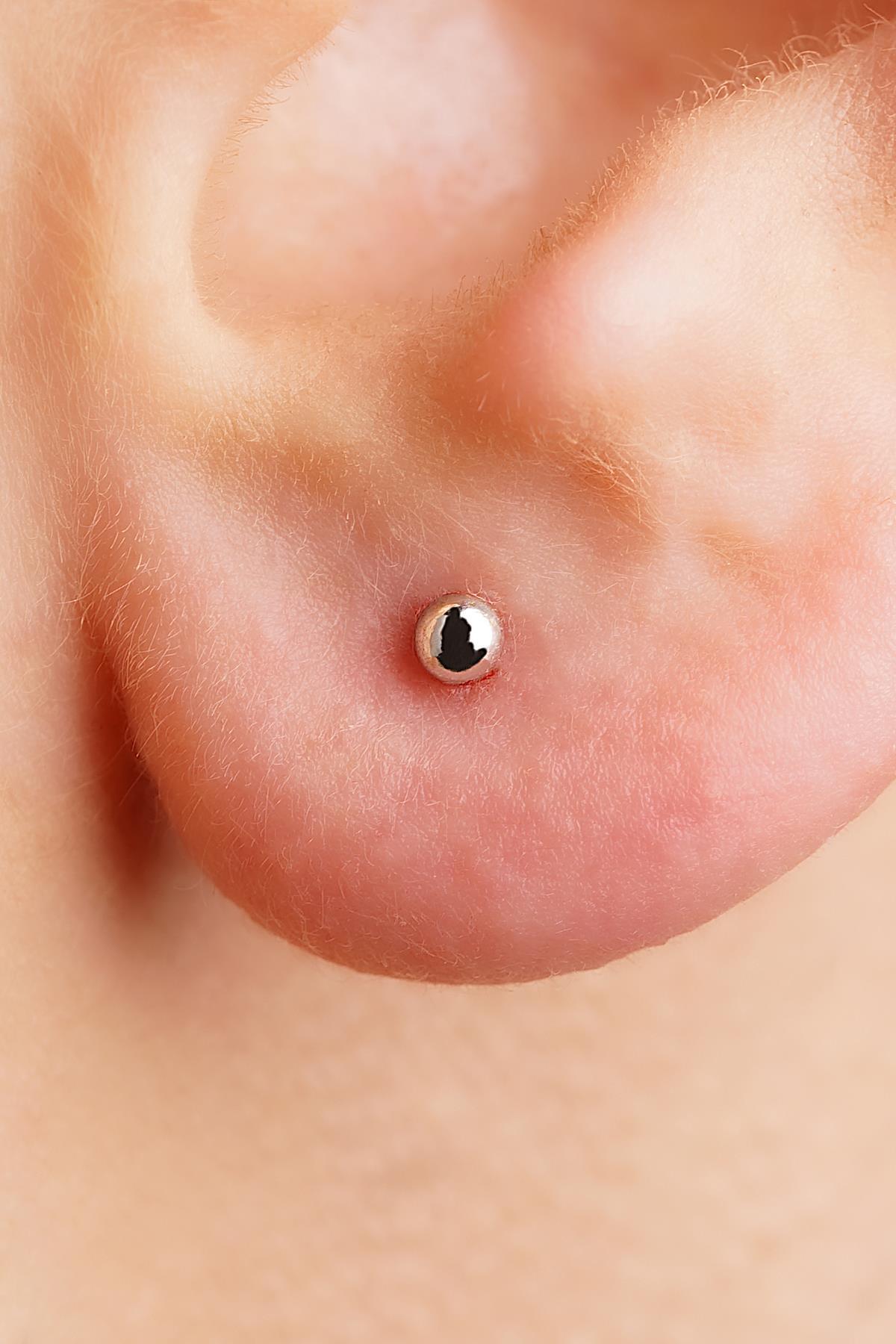 14 Ayar Altın Mini Yuvarlak Top Küpe Erkek - Fiyonk Kuyumculuk (1)