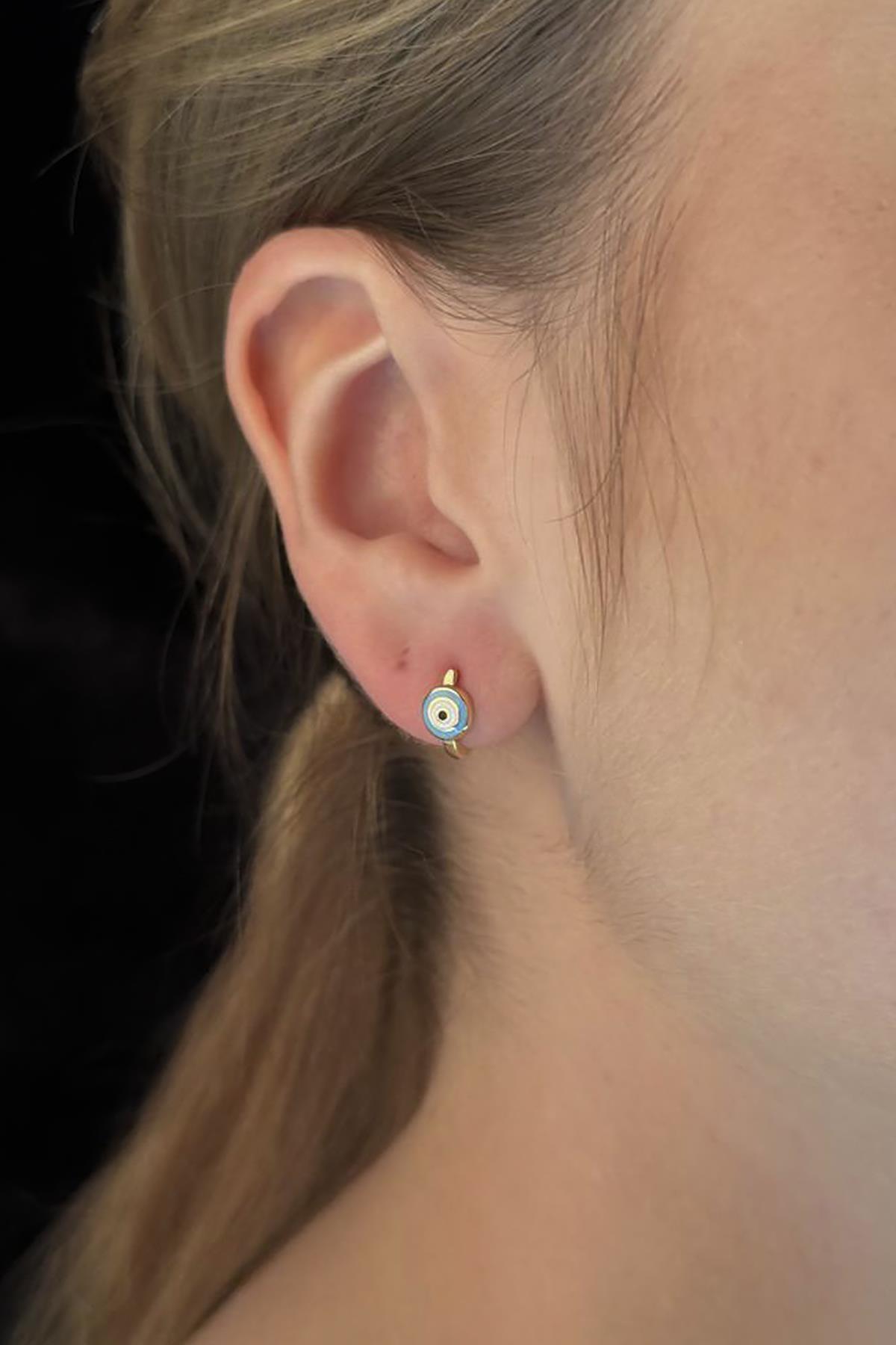 14 Ayar Altın Nazarlık Detaylı Küpe - Fiyonk Kuyumculuk