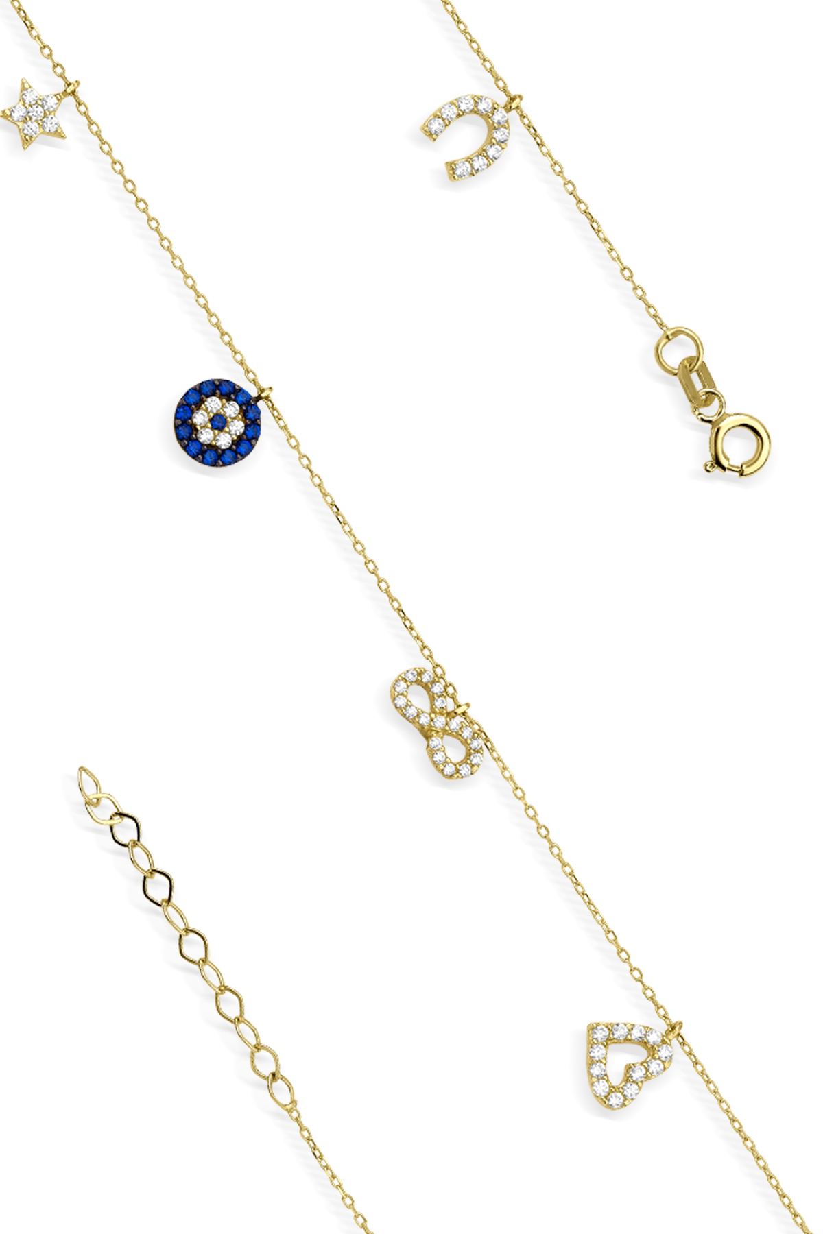 14 Ayar Altın Nazarlık Detaylı Şans Bilekliği - Fiyonk Kuyumculuk