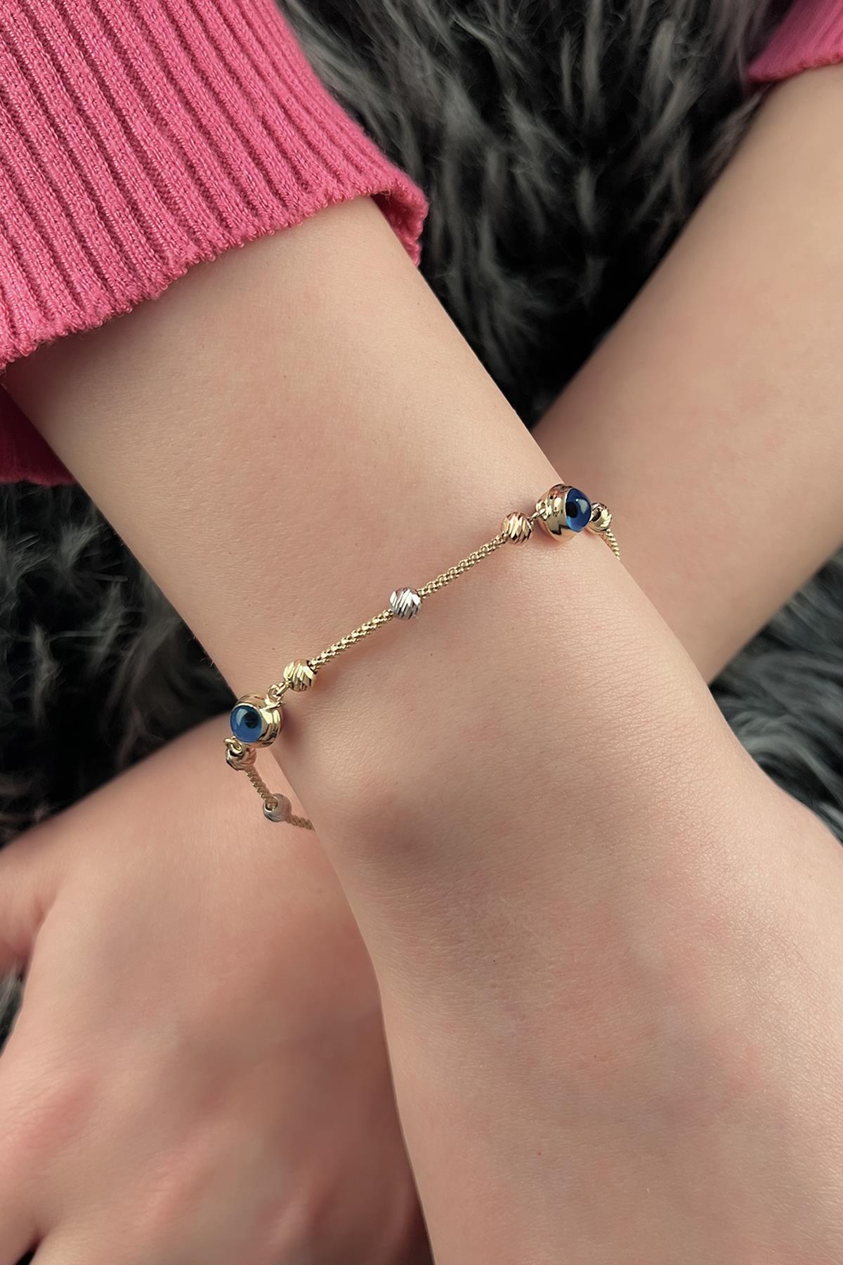 14 Ayar Altın Nazarlık Detaylı Tilki Kuyruğu Bileklik - Fiyonk Kuyumculuk (1)