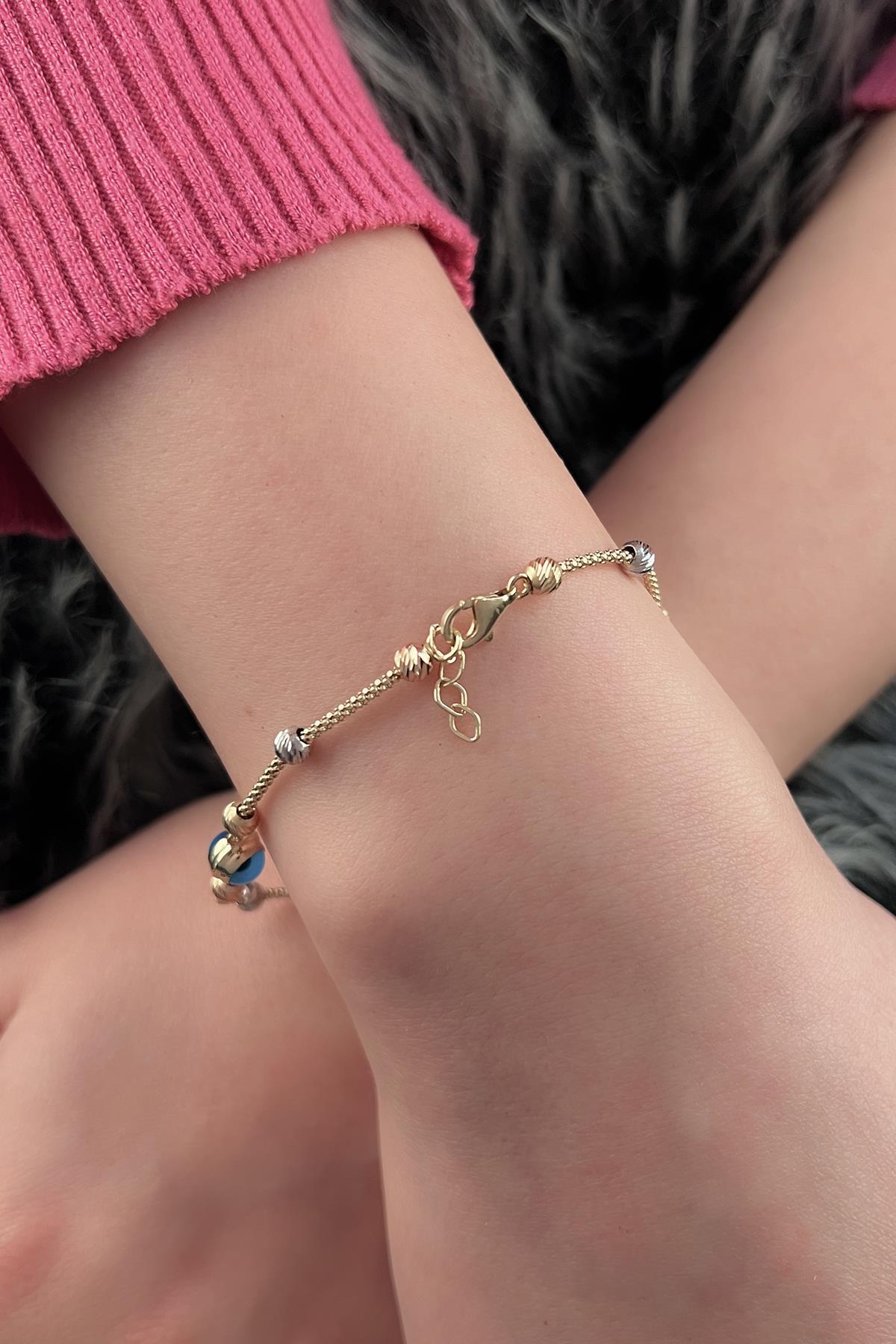 14 Ayar Altın Nazarlık Detaylı Tilki Kuyruğu Bileklik - Fiyonk Kuyumculuk (1)