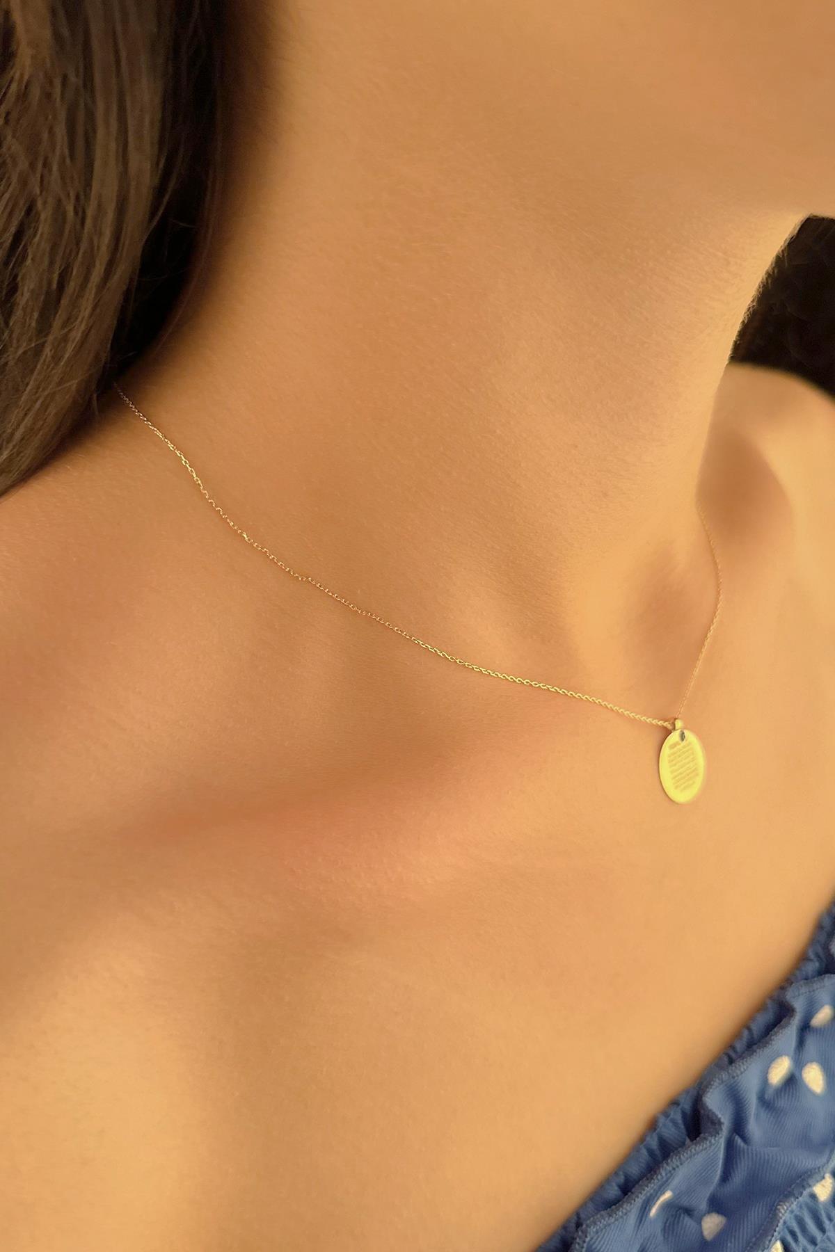 14 Ayar Altın Nazarlık Kolye Ayetel Kürsi Yazılı Kolye 15 mm - Fiyonk Kuyumculuk (1)