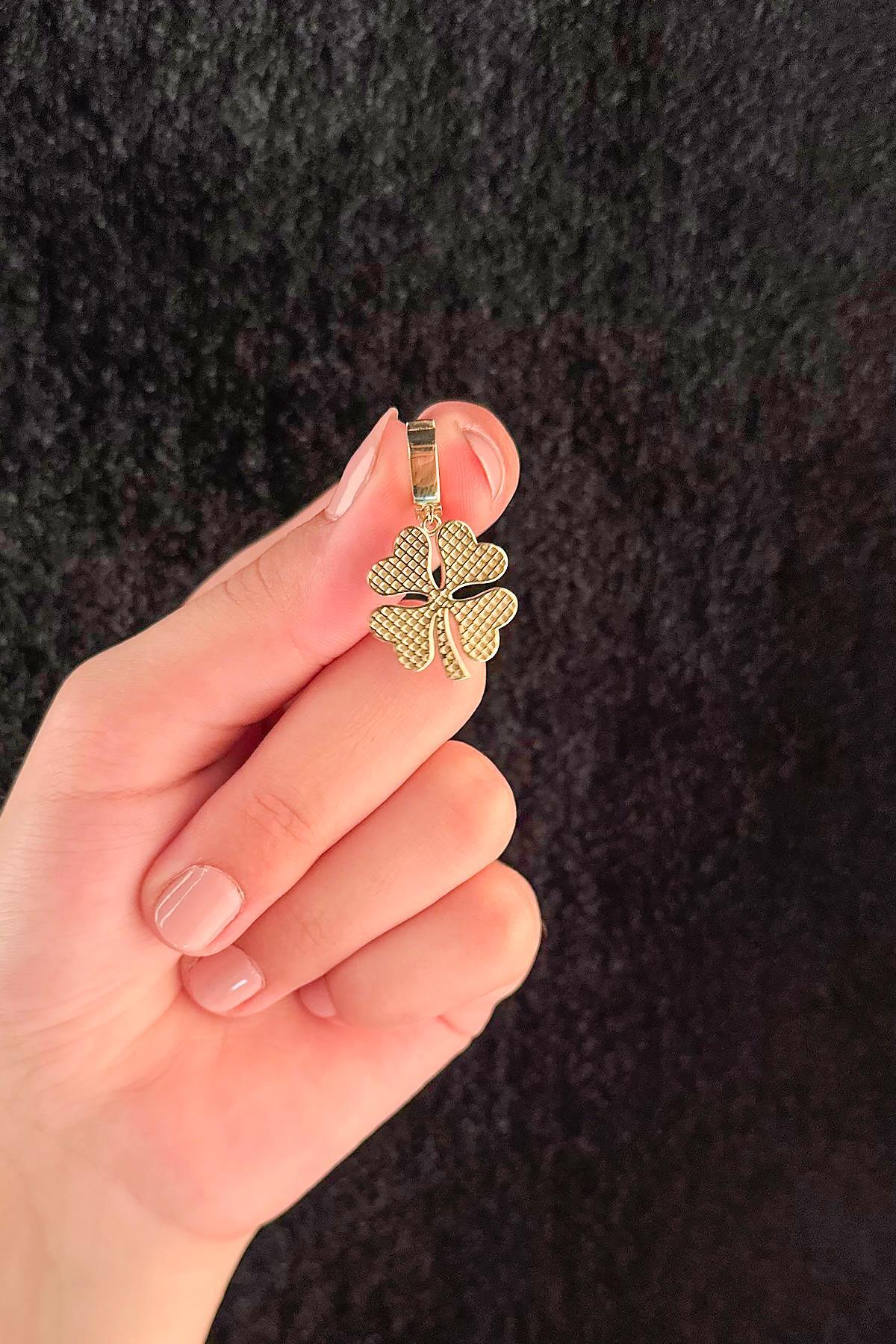 14 Ayar Altın Okyanus Mavisi Dört Yapraklı Yonca Koyle Ucu - Fiyonk Kuyumculuk (1)